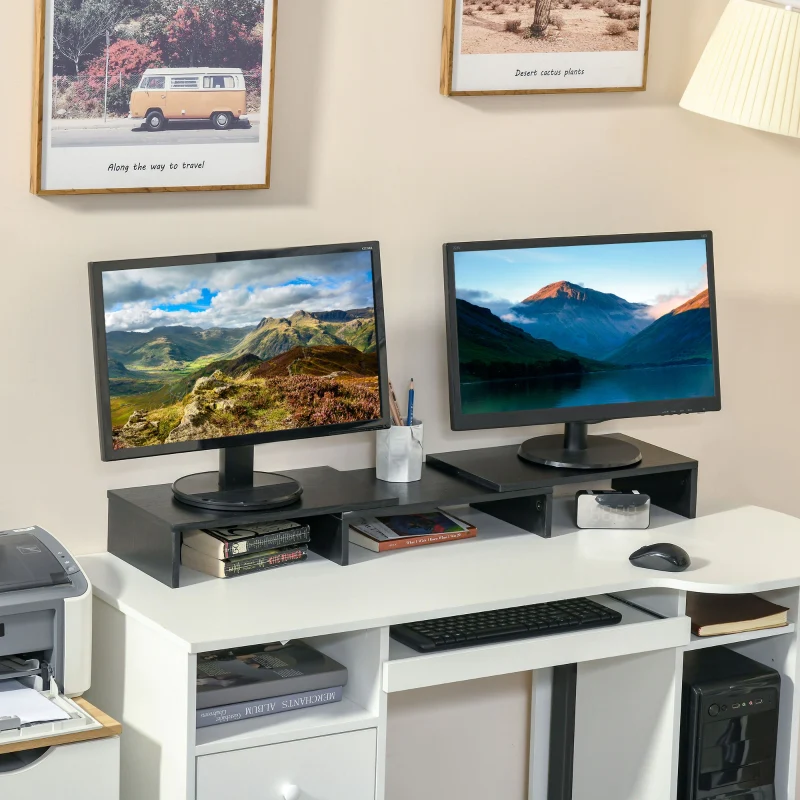 Dual Monitor Stand Riser, Adjustable Length and Angle, Black - Image 2