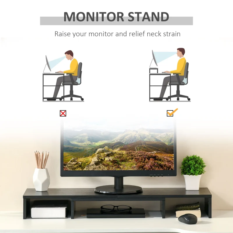 Dual Monitor Stand Riser, Adjustable Length and Angle, Black - Image 4