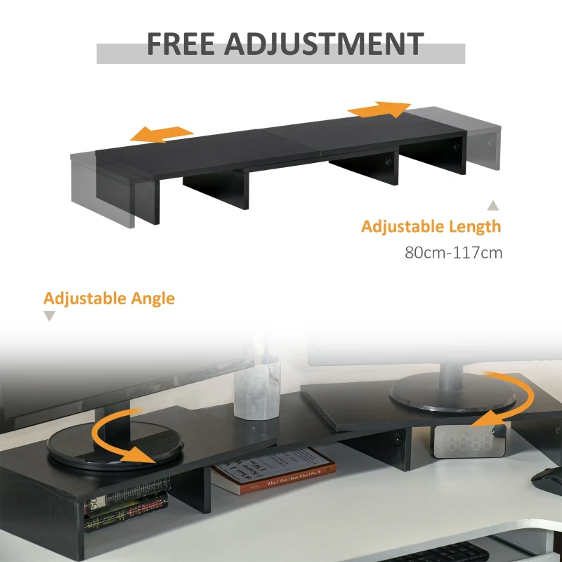 Dual Monitor Stand Riser, Adjustable Length and Angle, Black - Image 5