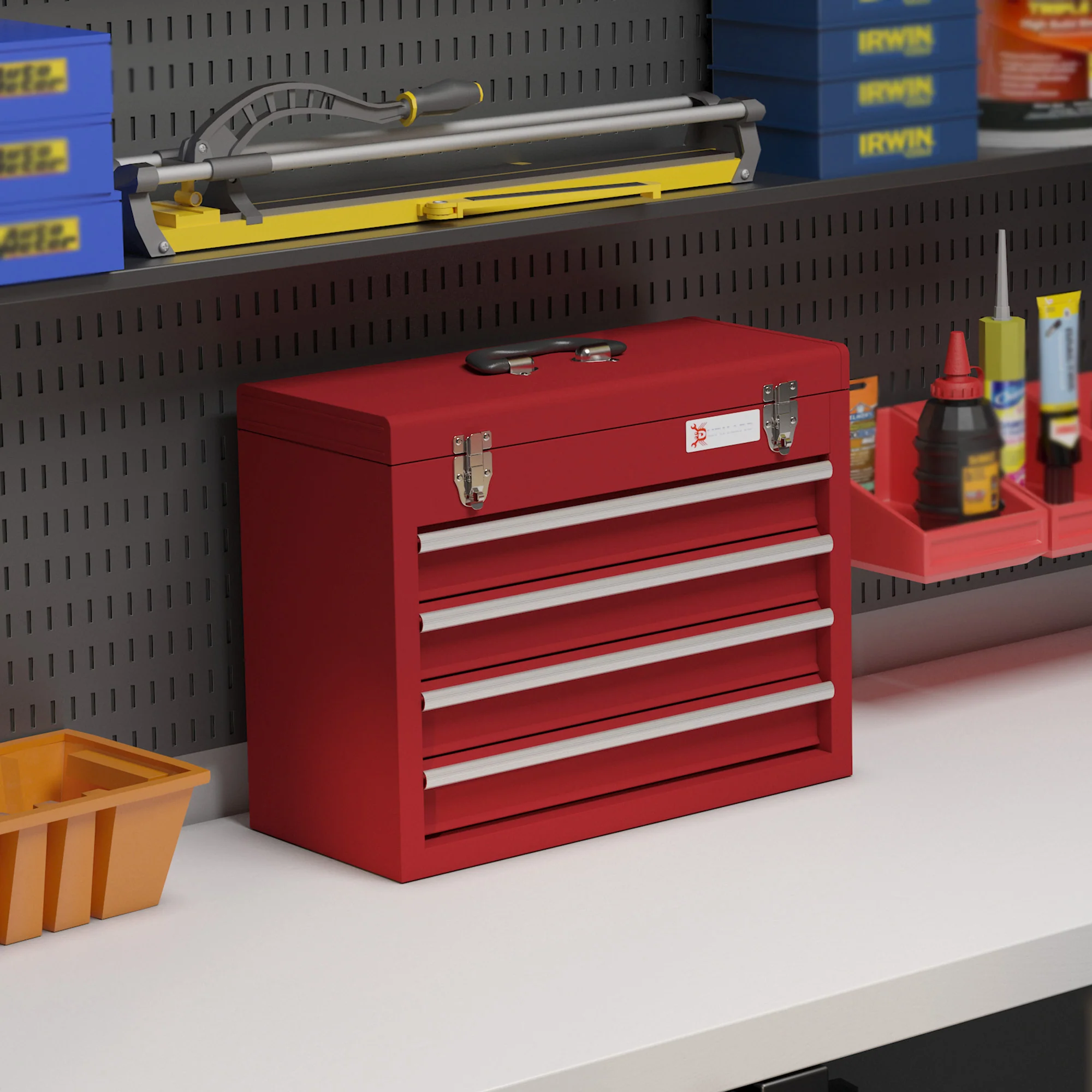 DURHAND Empty Tool Case, 4 Drawers, Top Storage, Lockable, Steel - Image 2