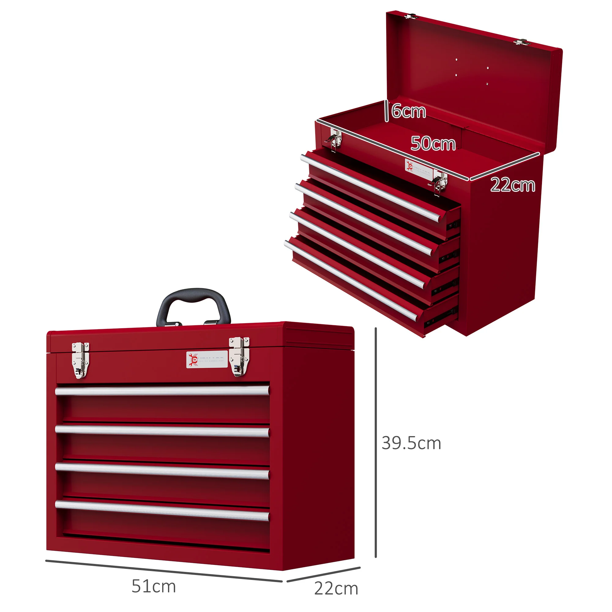DURHAND Empty Tool Case, 4 Drawers, Top Storage, Lockable, Steel - Image 3