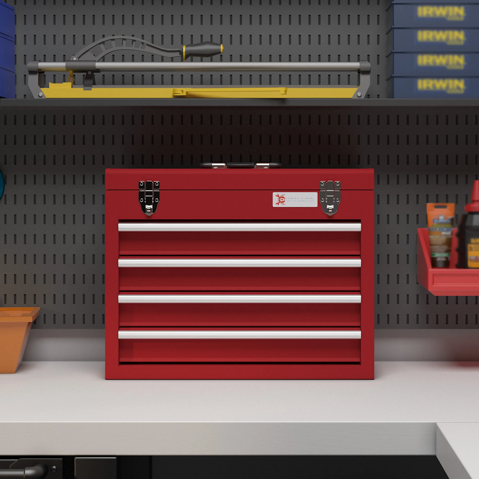 DURHAND Empty Tool Case, 4 Drawers, Top Storage, Lockable, Steel - Image 6