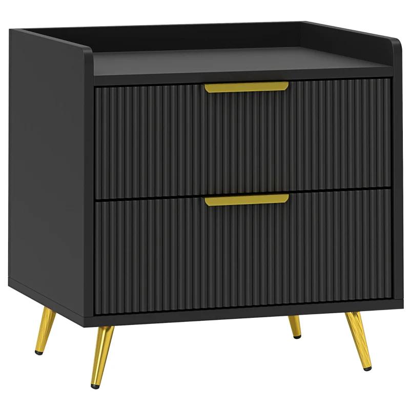 Elegant Two-Drawer Bedside Table, Black Engineered Wood - Image 2