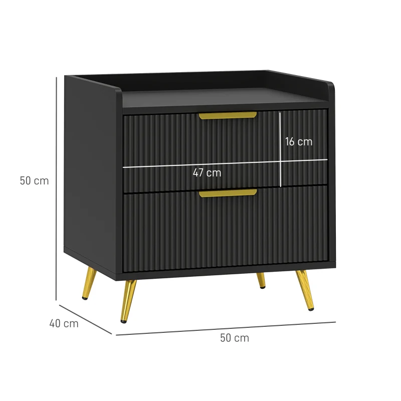 Elegant Two-Drawer Bedside Table, Black Engineered Wood - Image 3