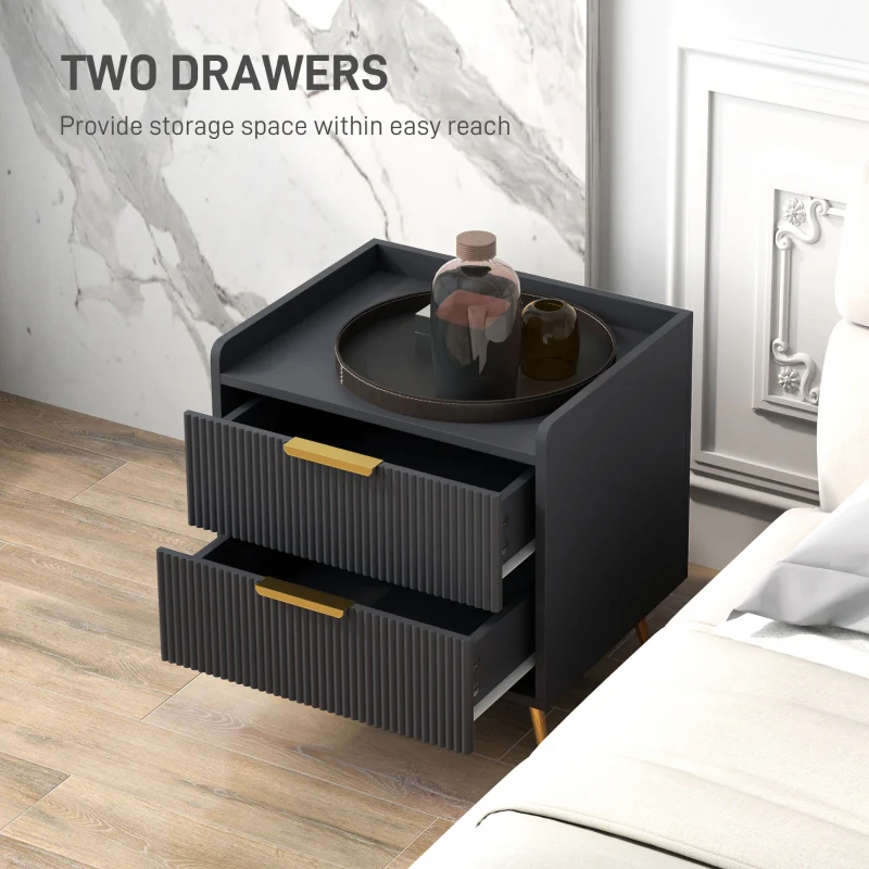 Elegant Two-Drawer Bedside Table, Black Engineered Wood - Image 5