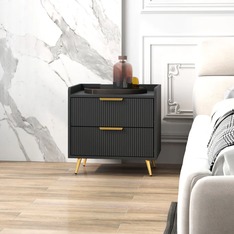 Elegant Two-Drawer Bedside Table, Black Engineered Wood - Image 7