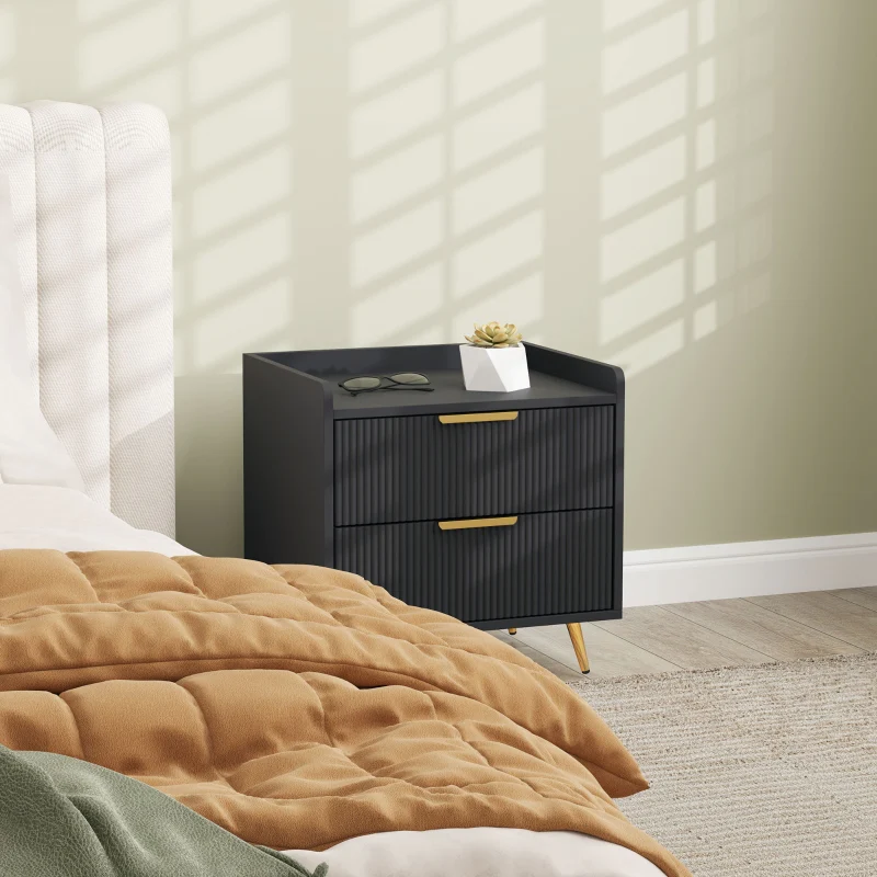 Elegant Two-Drawer Bedside Table, Black Engineered Wood - Image 8