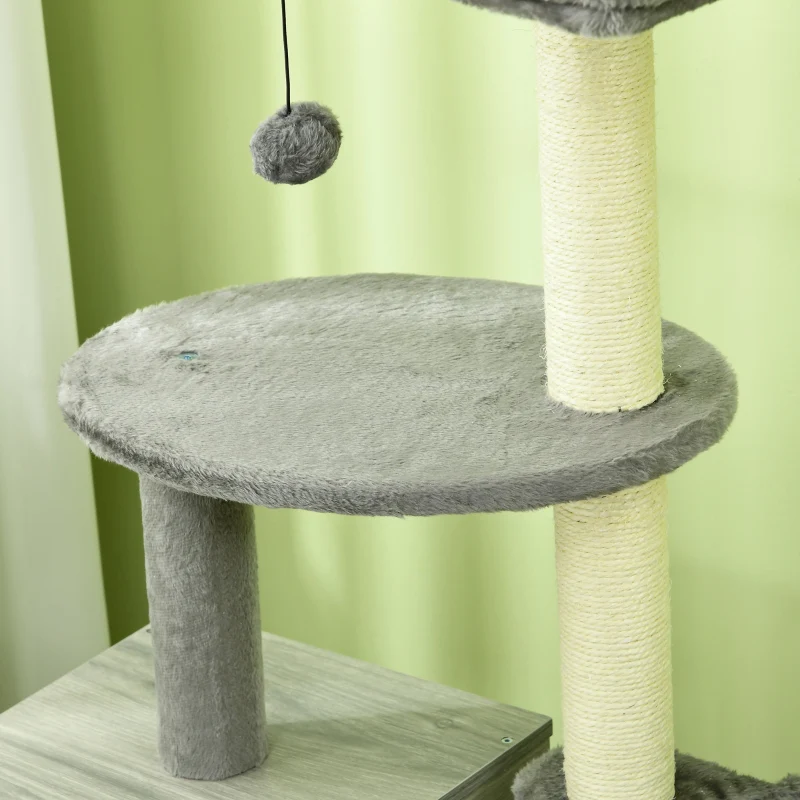 Enclosed Cat Litter Box, Cat House, Cat Bed, Scratching Posts, Platforms, Grey - Image 7