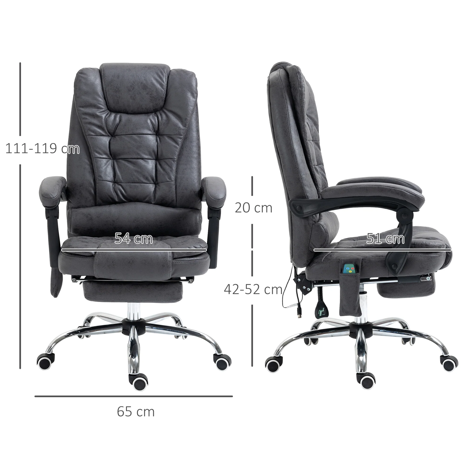 Executive Office Chair with Heated 6-Point Vibration Massage, Adjustable Swivel Recliner with Footrest, Dark Grey - Image 3