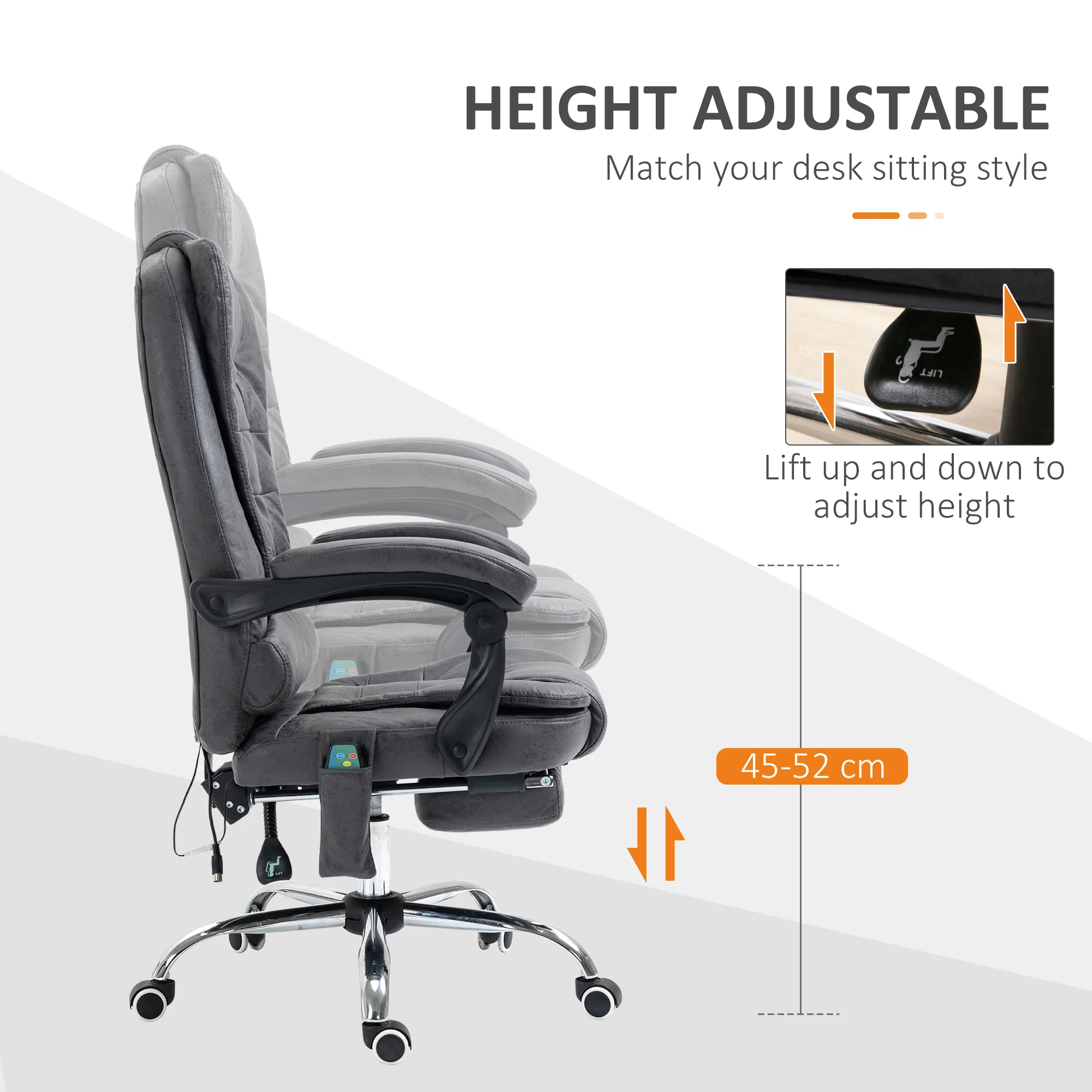 Executive Office Chair with Heated 6-Point Vibration Massage, Adjustable Swivel Recliner with Footrest, Dark Grey - Image 6