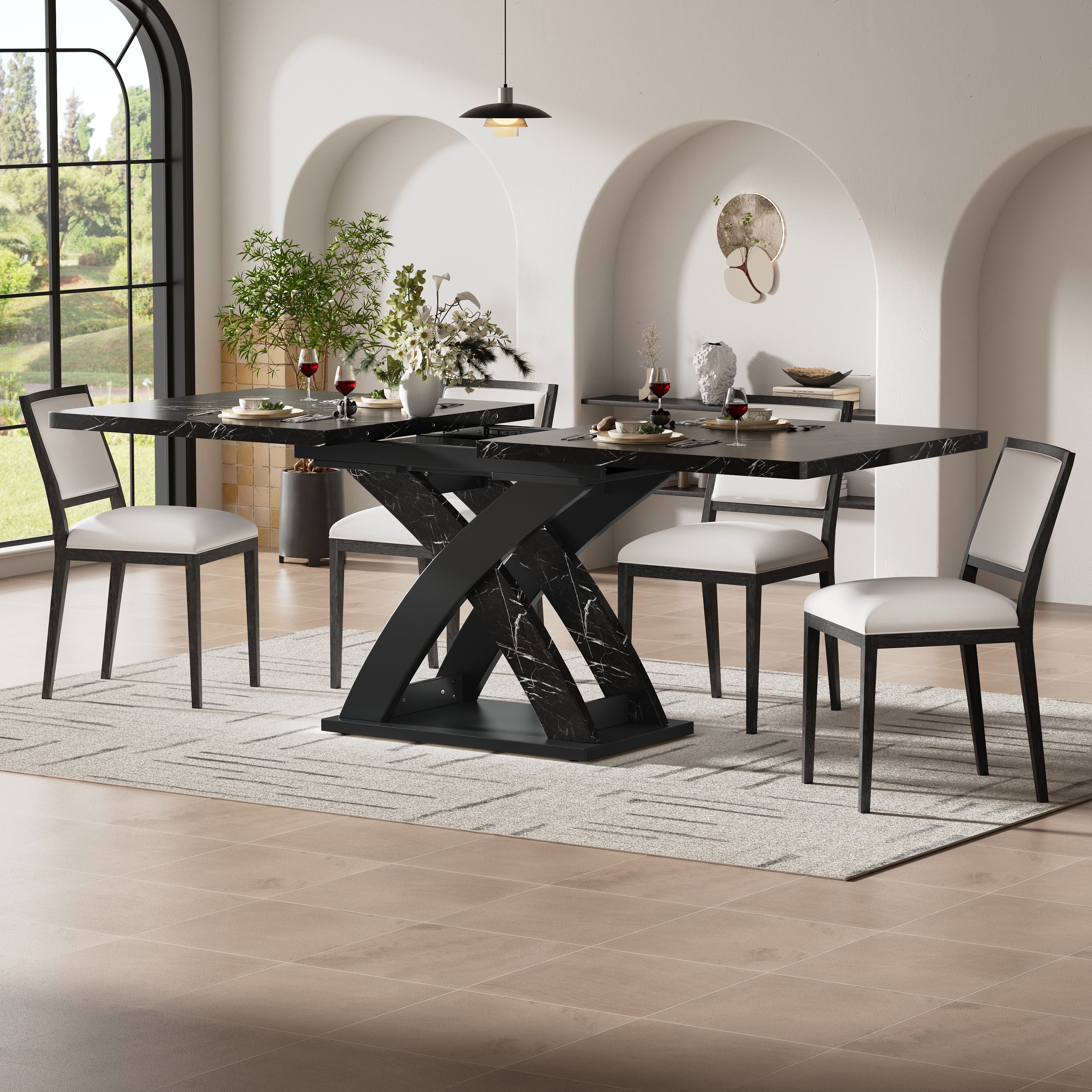 Extendable Dining Table 120-160cm 6 Seater - Black - Image 5