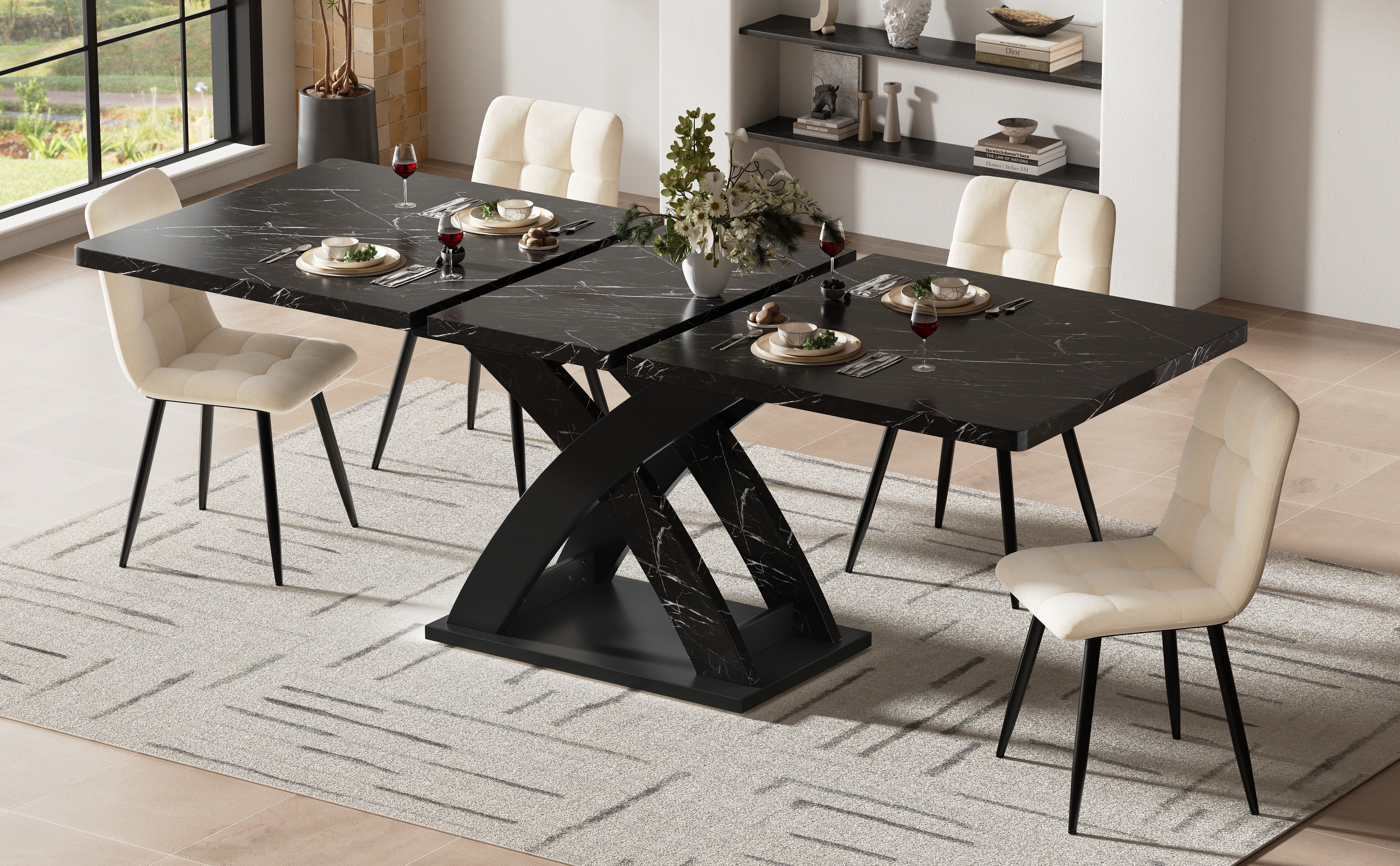 Extendable Dining Table 120-160cm 6 Seater - Black - Image 6