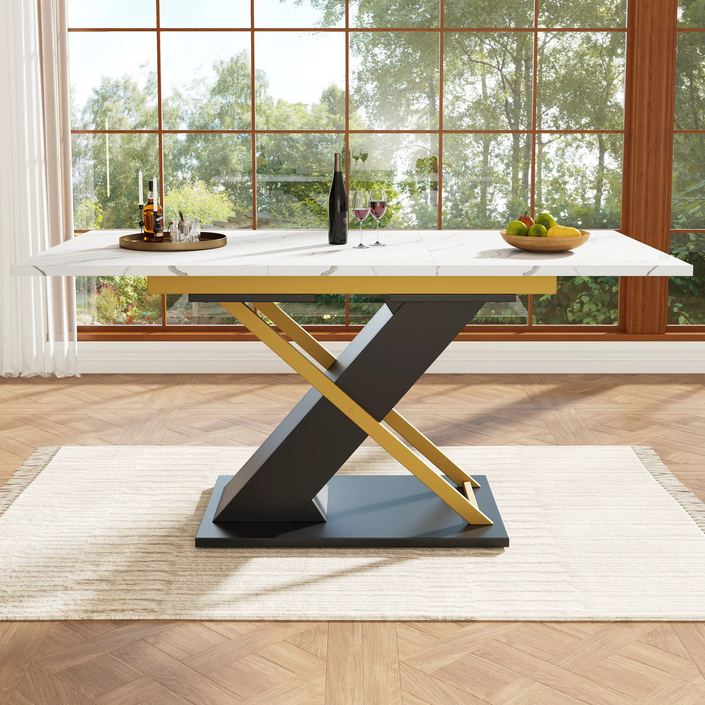 Extendable Dining Table 120-160cm Internal Leaf Golden Cross Legs - Image 3