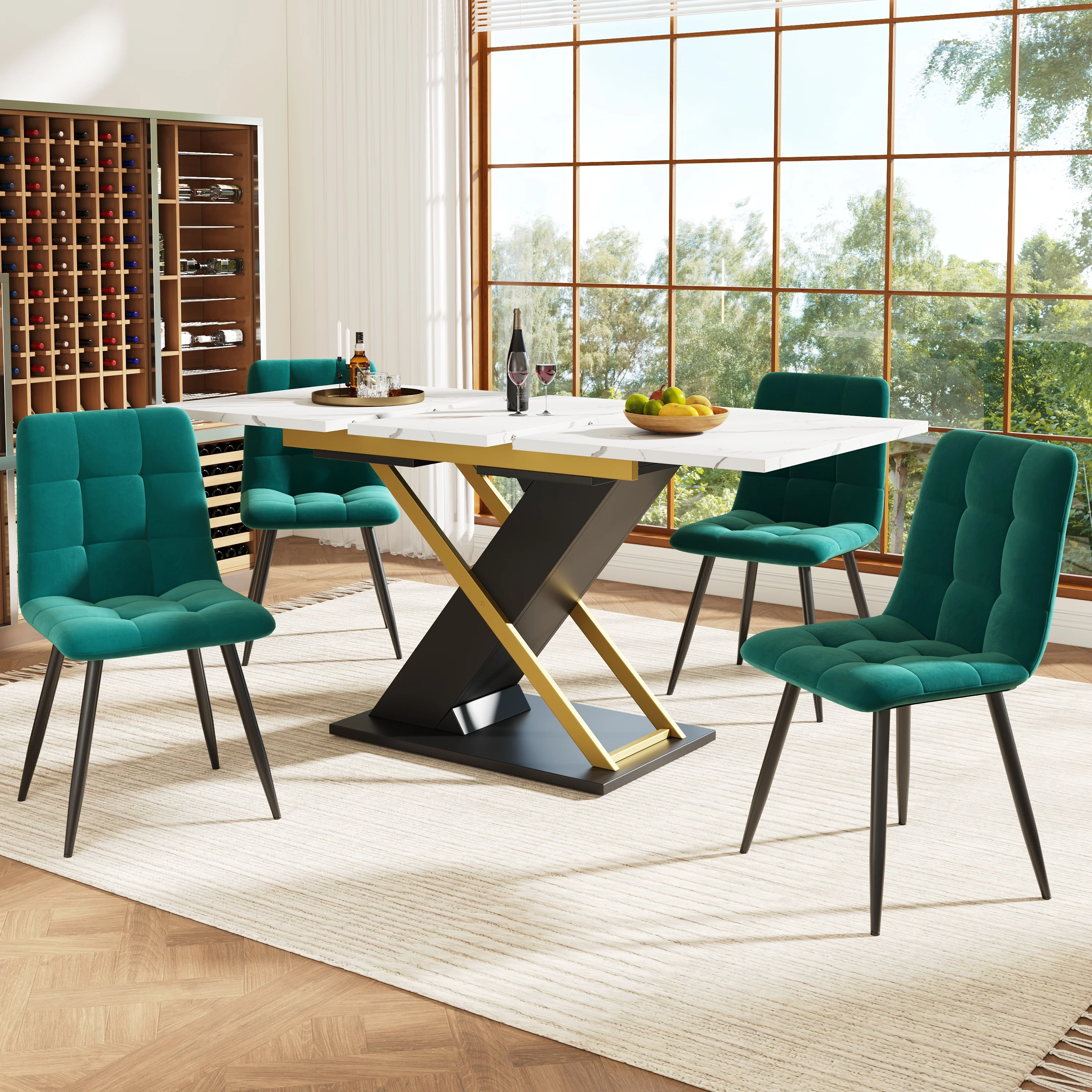 Extendable Dining Table 120-160cm Internal Leaf Golden Cross Legs - Image 4