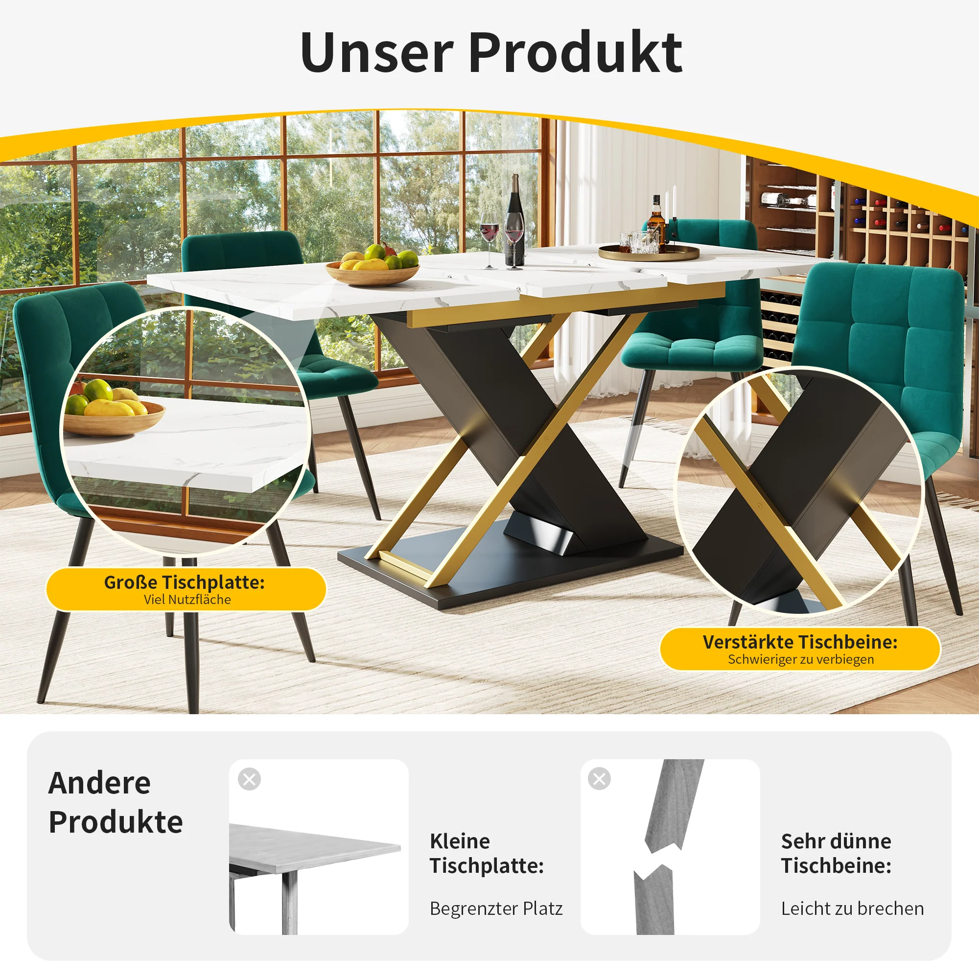 Extendable Dining Table 120-160cm Internal Leaf Golden Cross Legs - Image 6