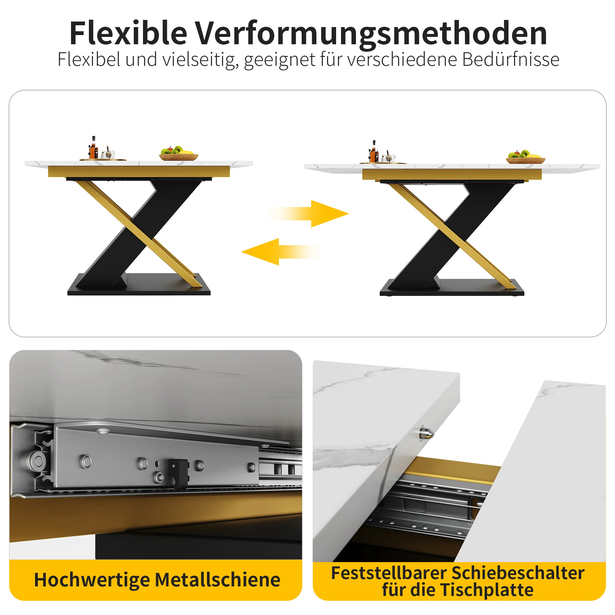 Extendable Dining Table 120-160cm Internal Leaf Golden Cross Legs - Image 7