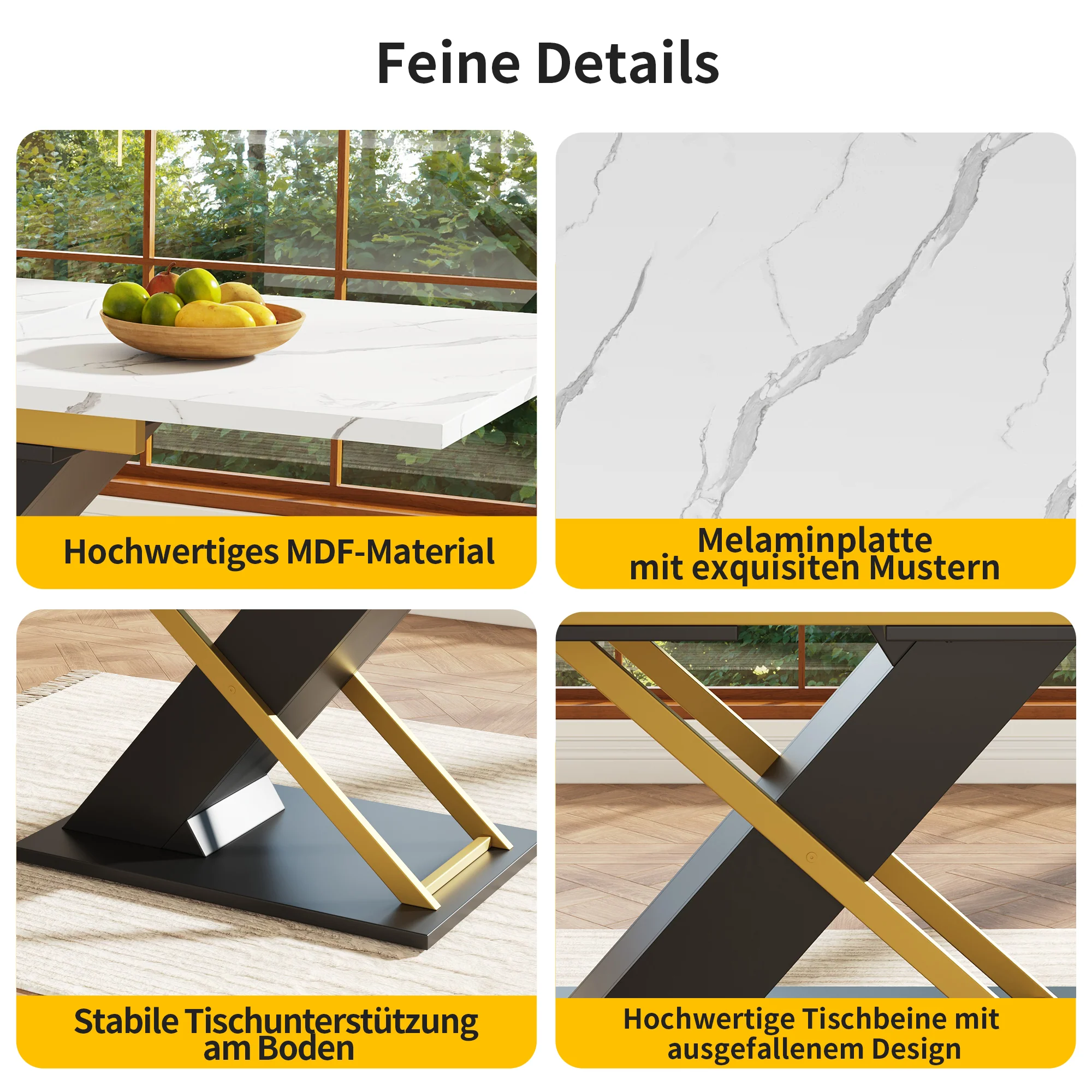 Extendable Dining Table 120-160cm Internal Leaf Golden Cross Legs - Image 8