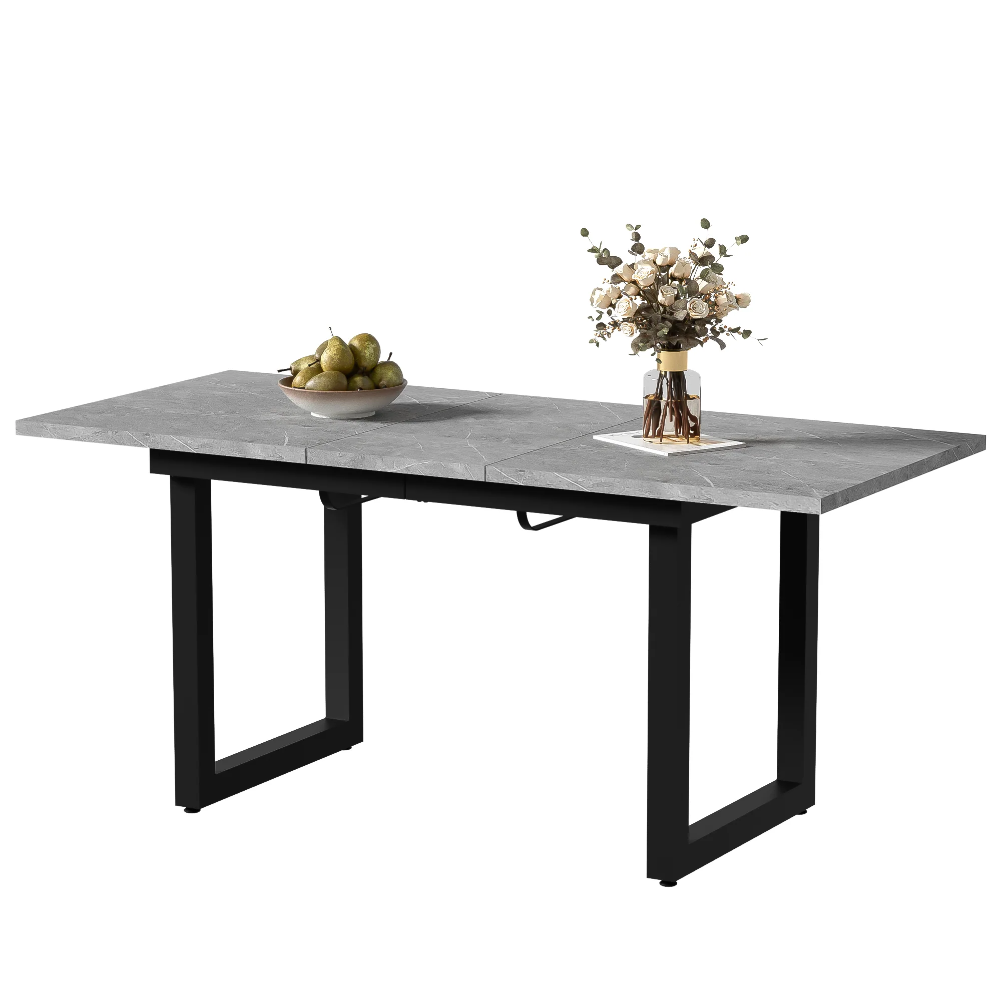 Extendable Dining Table 140/180cm Rectangular Industrial Style - Concrete Look/Black - Image 6