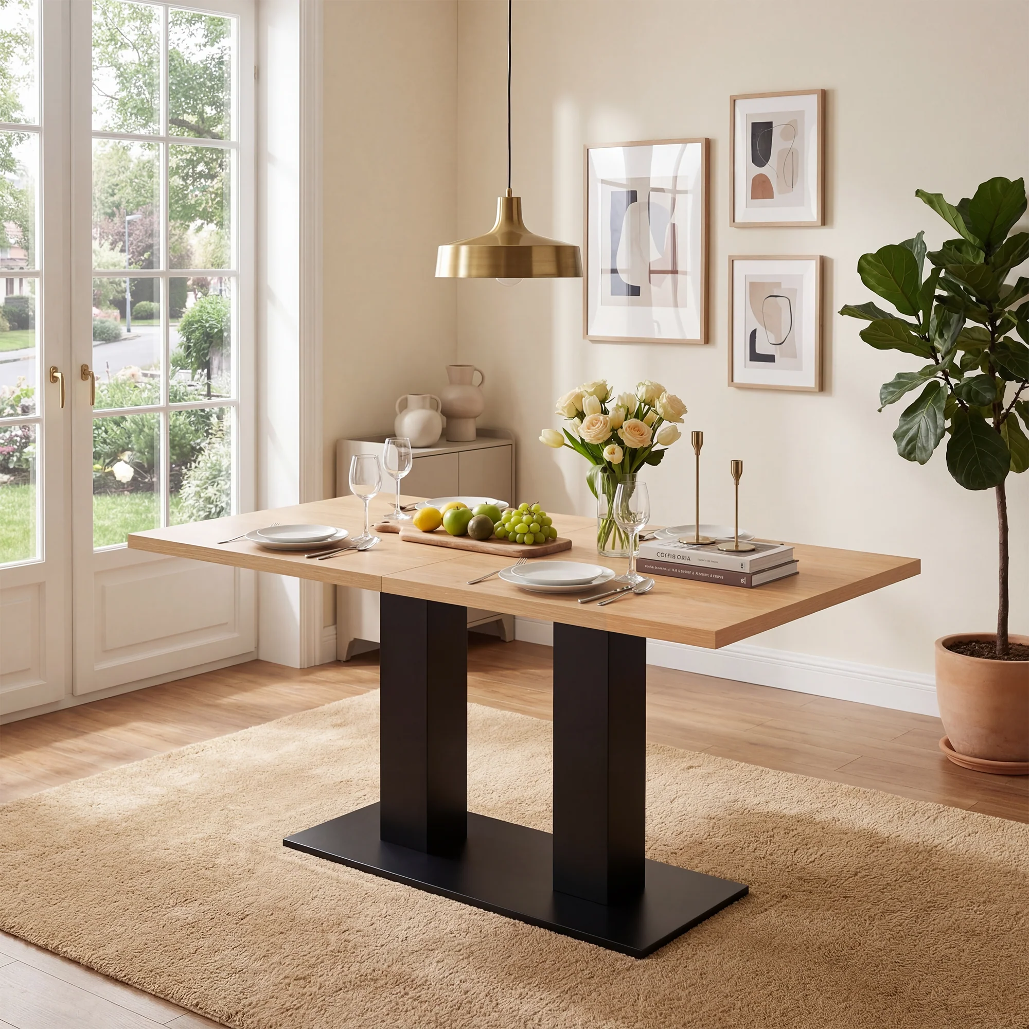 Extendable Dining Table, 140/180x70cm for 6-8 People, Natural Wood Color - Image 2