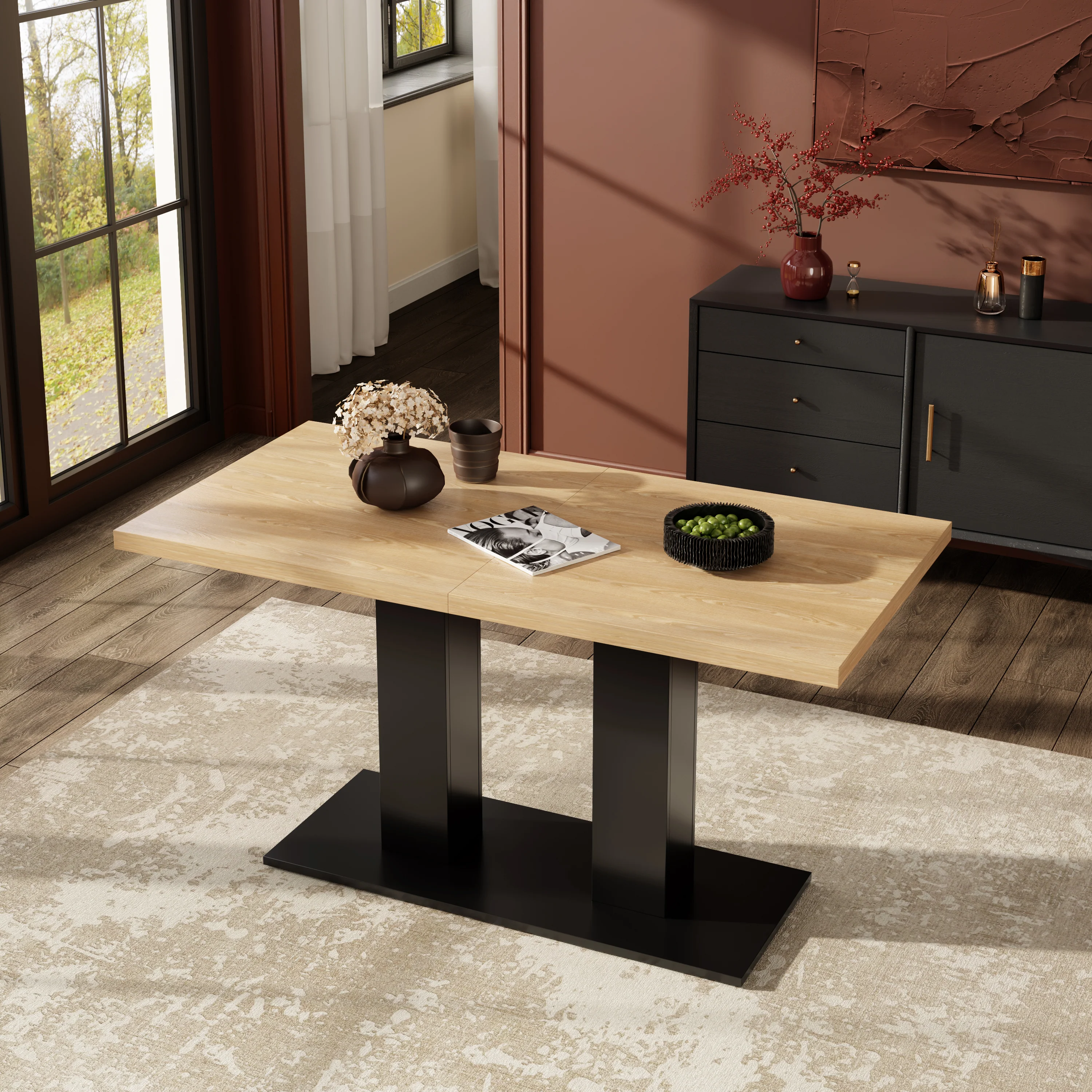 Extendable Dining Table, 140/180x70cm for 6-8 People, Natural Wood Color - Image 5