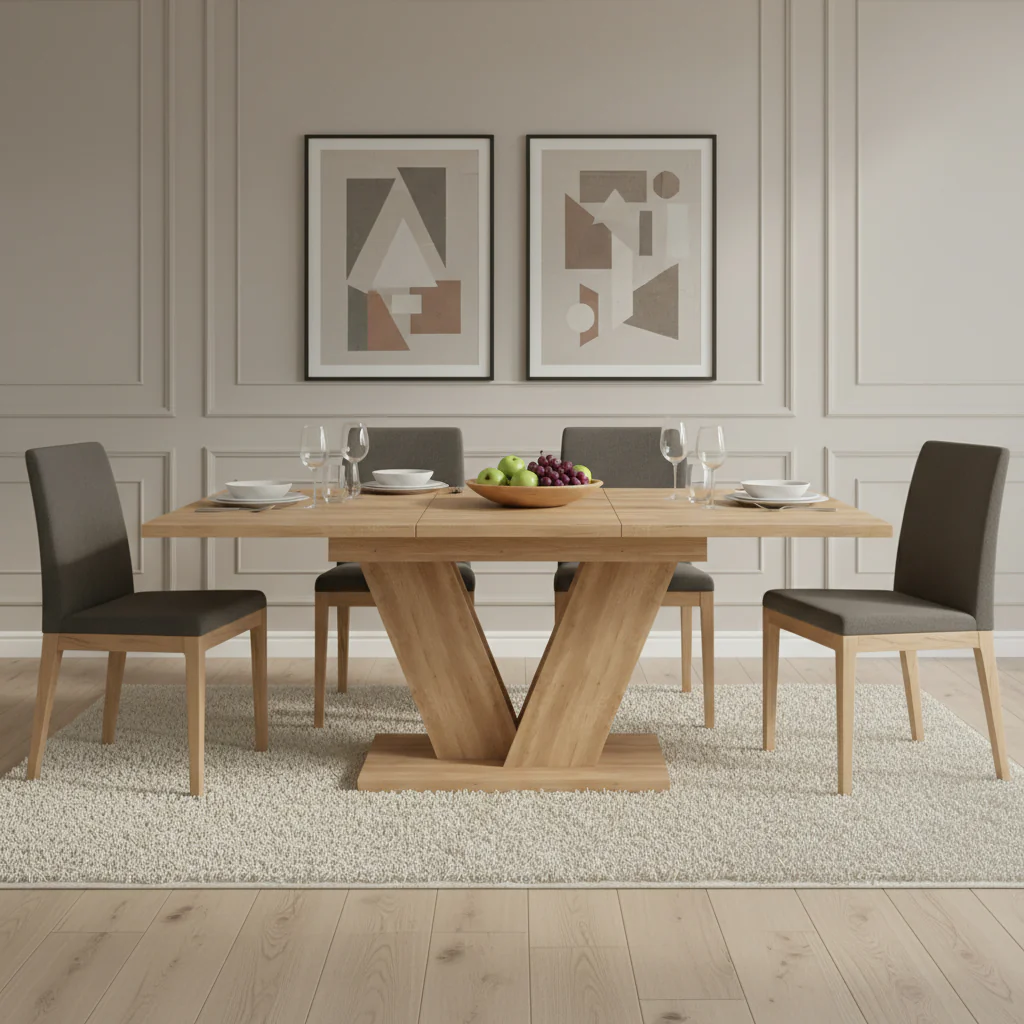 Extendable Dining Table 140/180x80cm Rectangular Thickened Top V-Shaped Legs Oak Color - Image 3