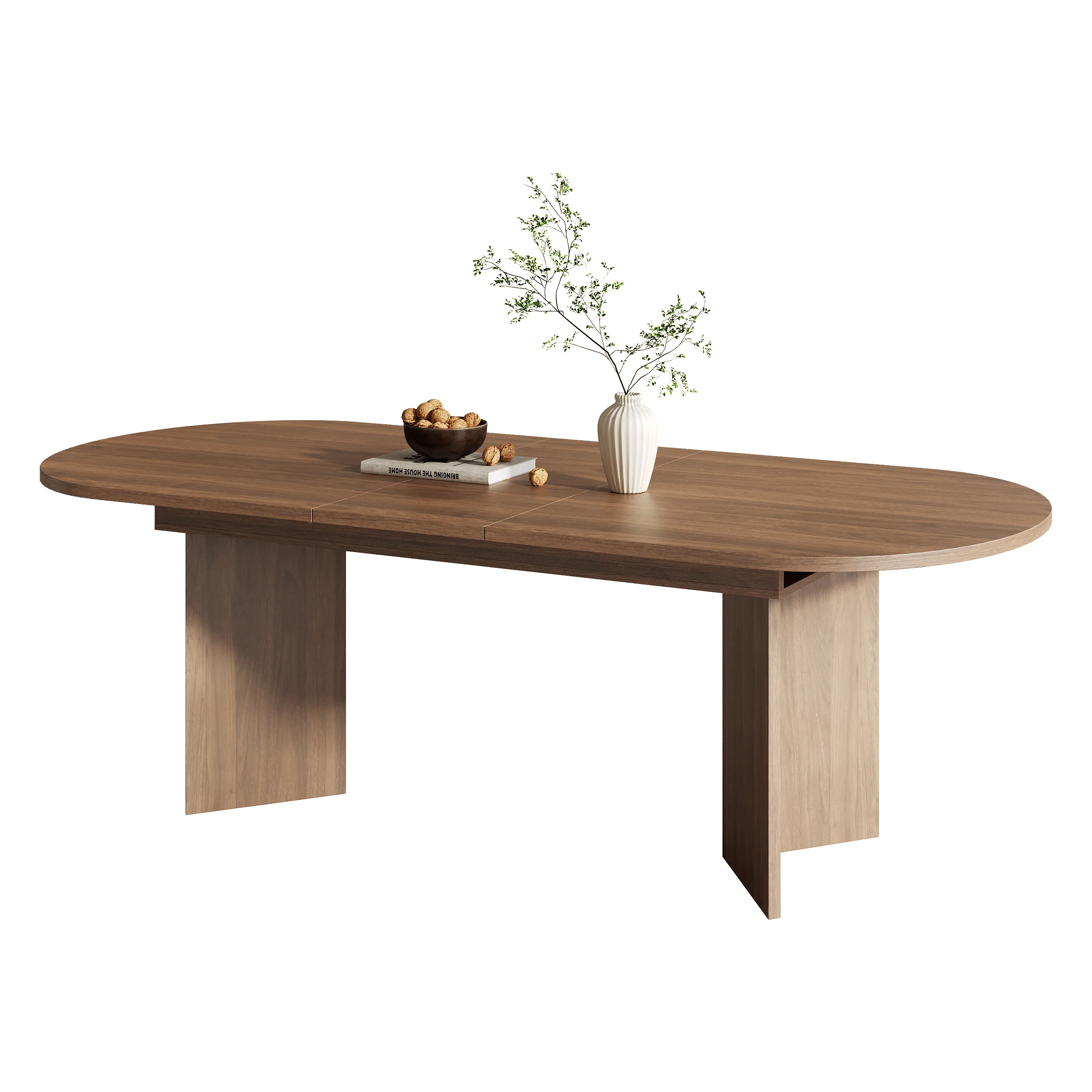 Extendable Dining Table, 160/200x90cm, for 6-8 People, Rounded Corners and Thickened Tabletop, Walnut - Image 8