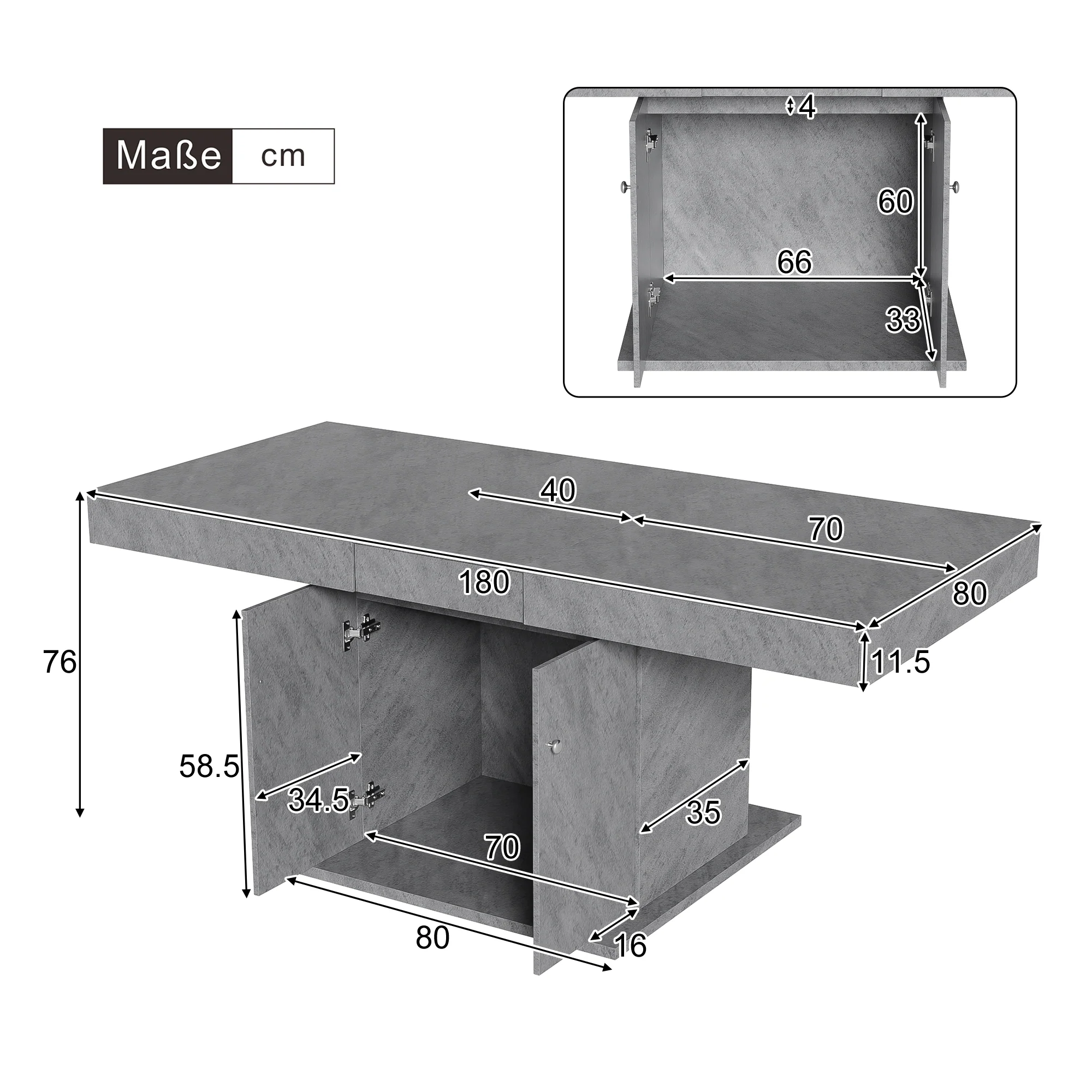 Extendable Dining Table Automatic Telescopic Storage 140/180x80cm - Concrete Look - Image 9