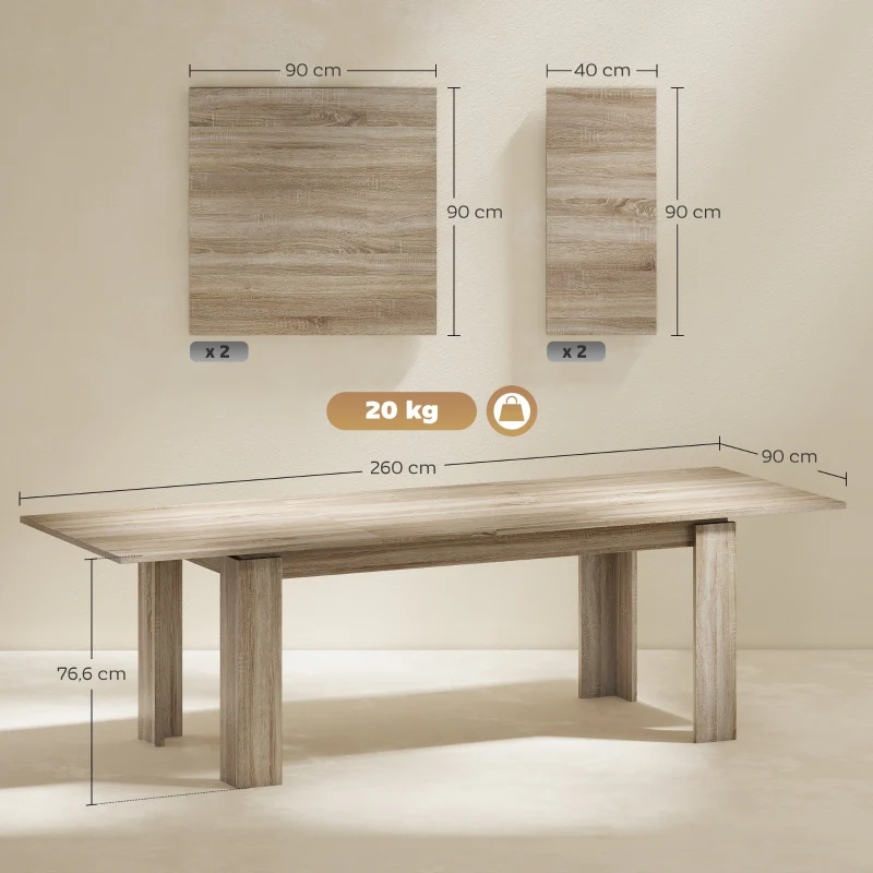 Extendable Dining Table Expandable 180-260cm 6-10 Seater Wood - Image 4