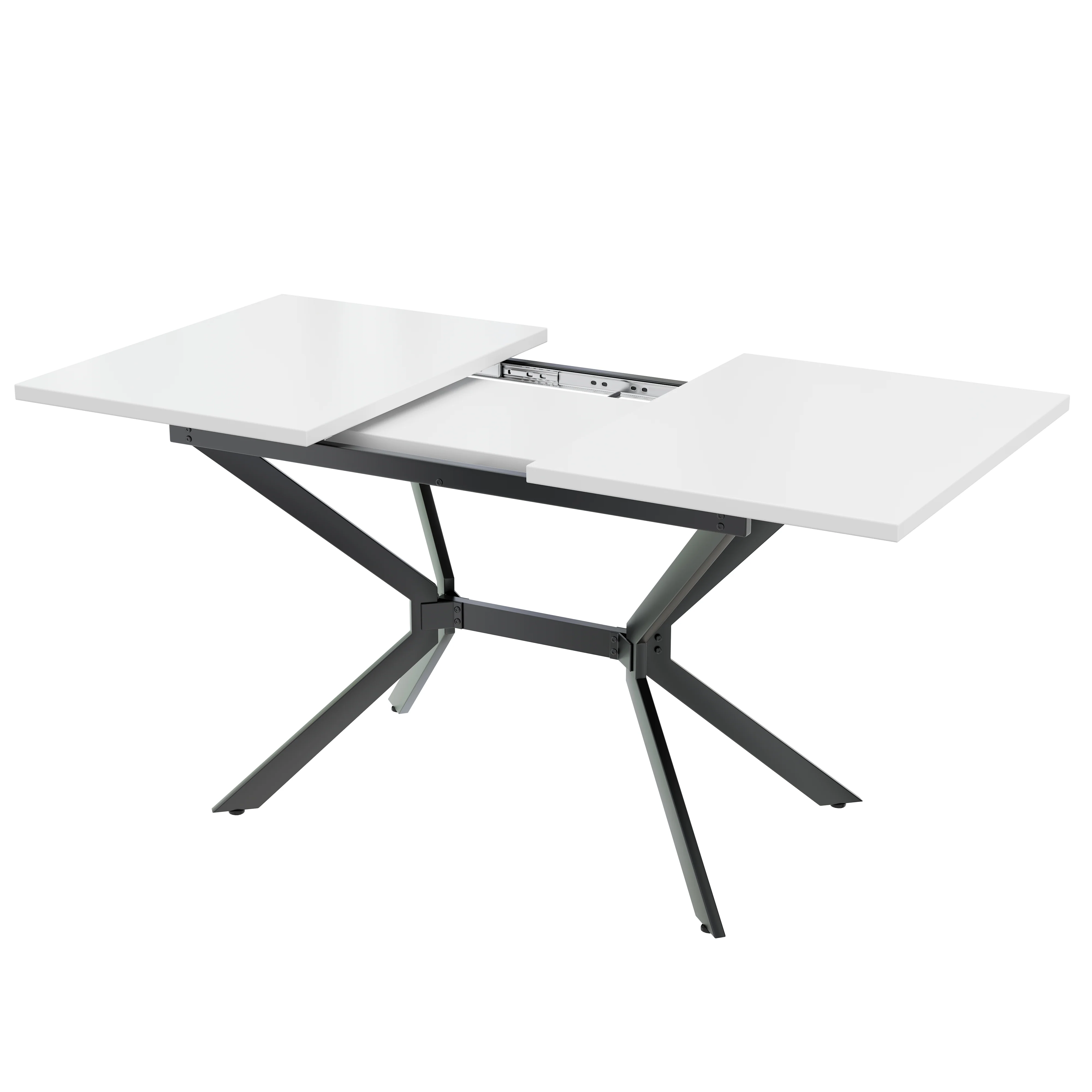 Extendable Dining Table, Rectangular Seating for 4-6 People, White and Black Metal - Image 10