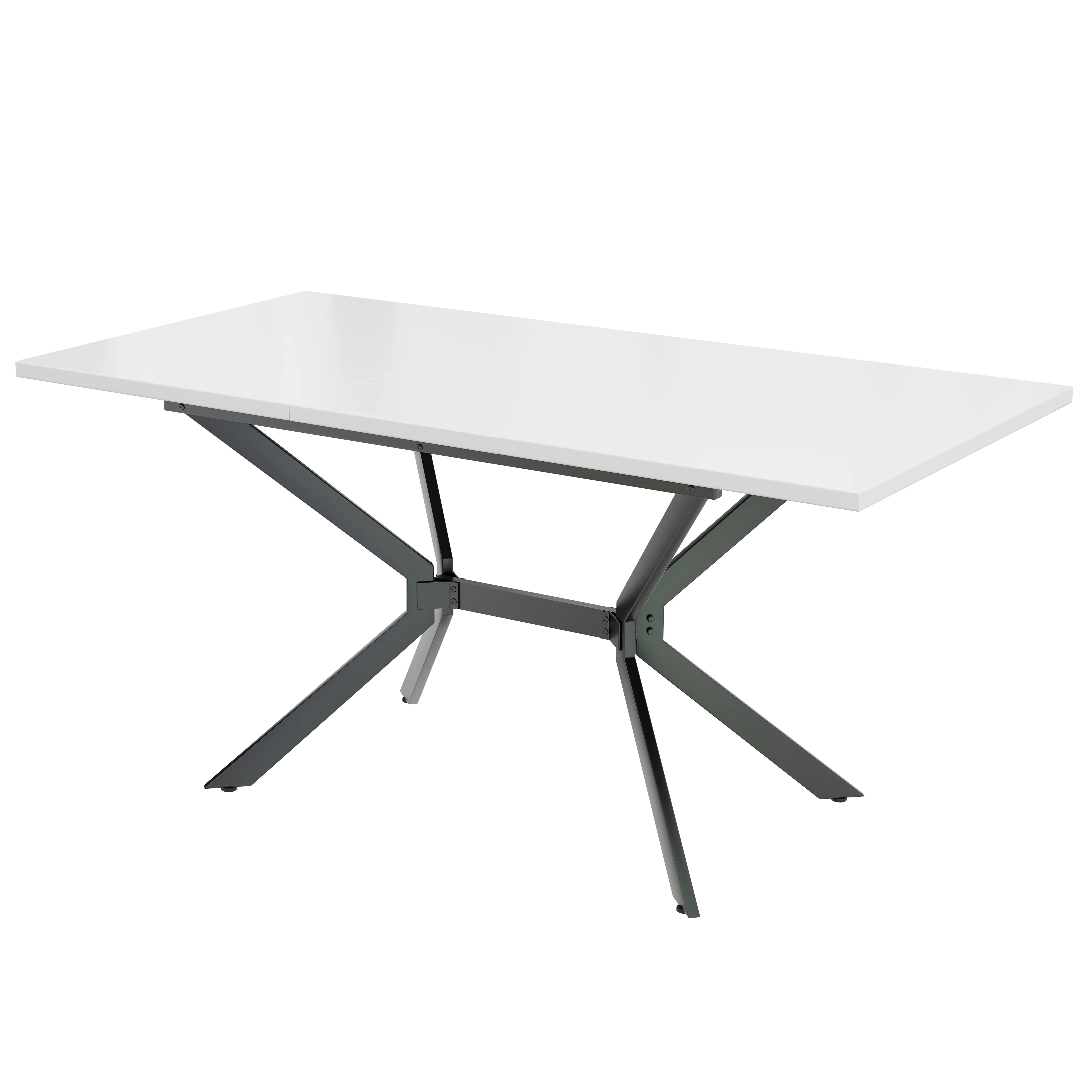 Extendable Dining Table, Rectangular Seating for 4-6 People, White and Black Metal - Image 8