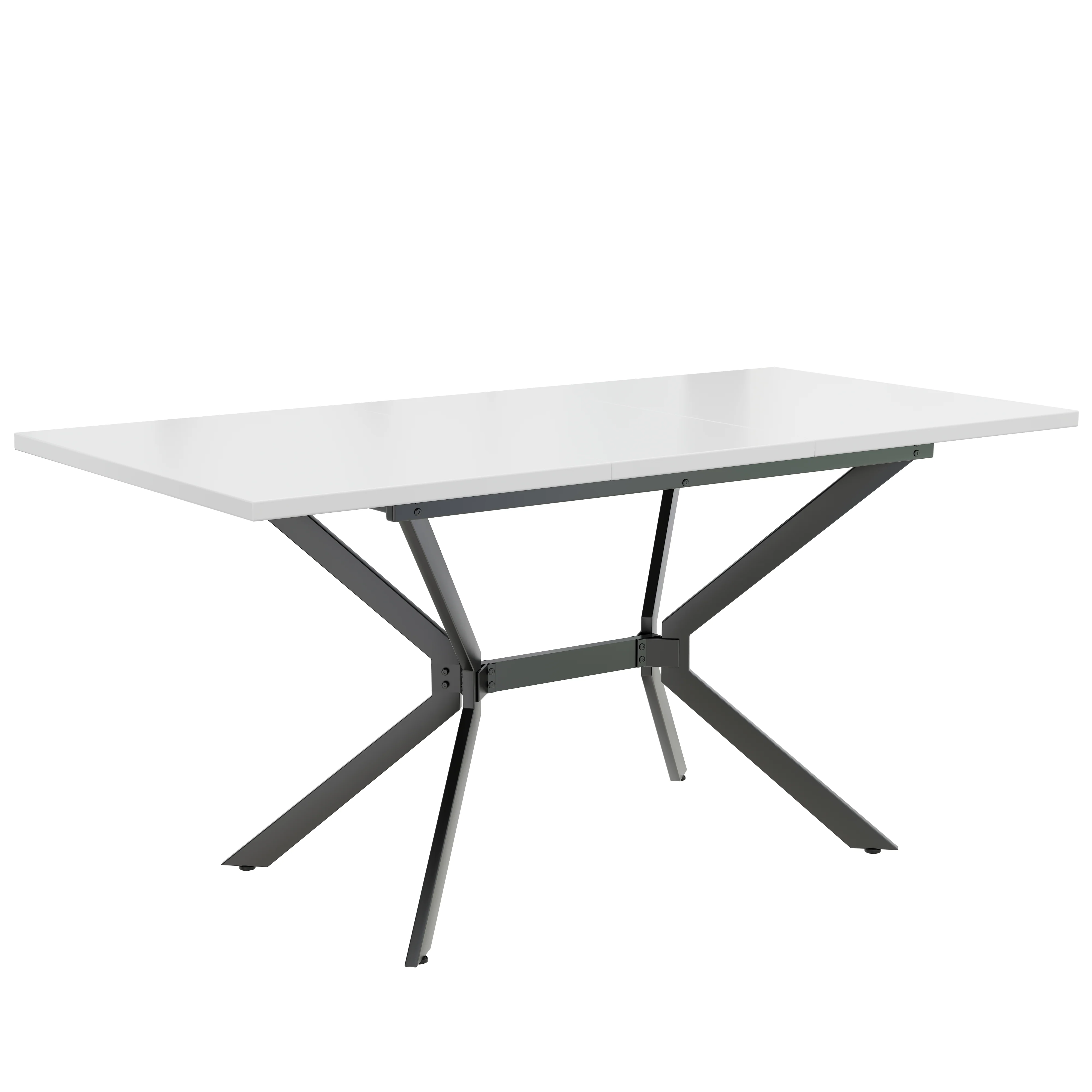 Extendable Dining Table, Rectangular Seating for 4-6 People, White and Black Metal - Image 9