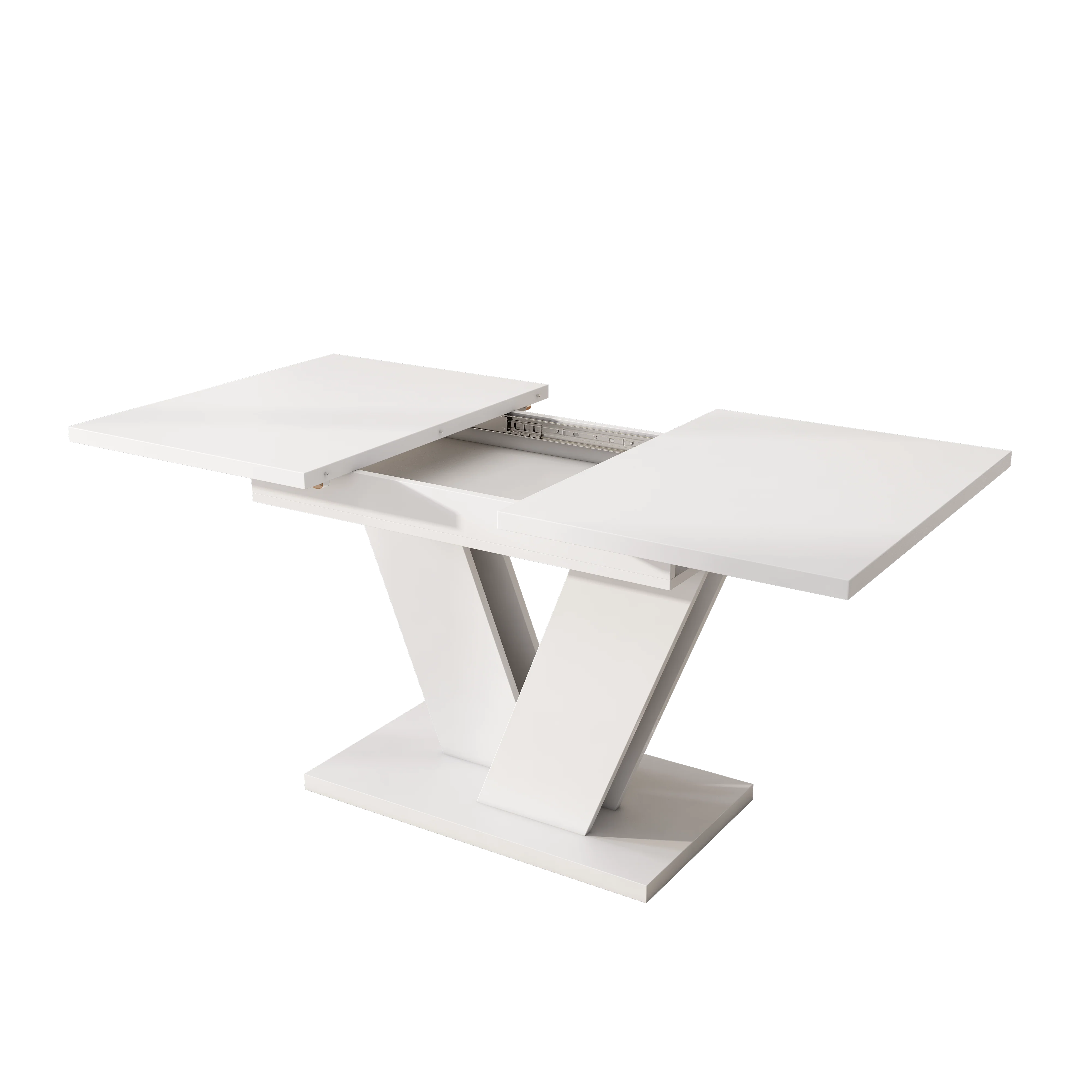 Extendable Dining Table, Rectangular V-Leg for 4-6 People, White - Image 8