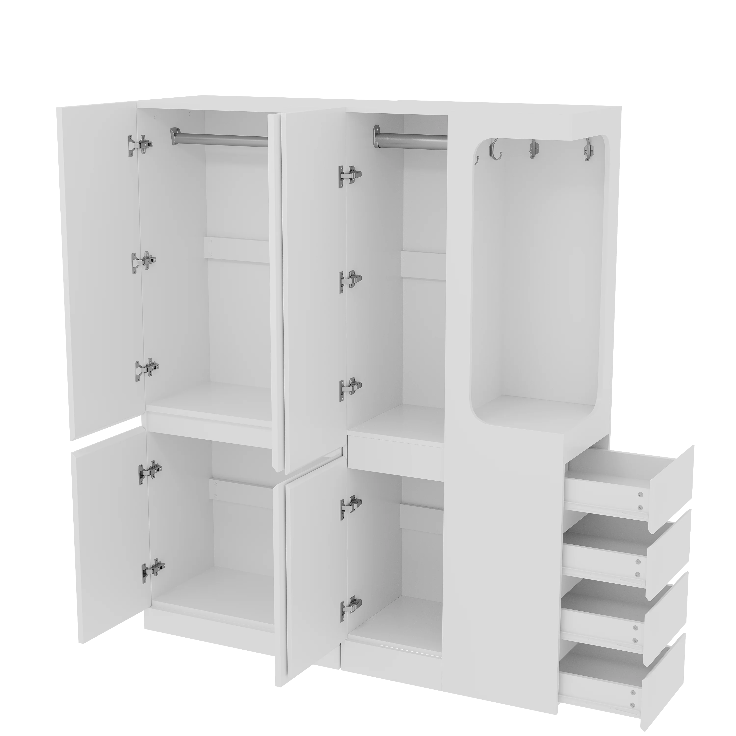 Extra-Large Wardrobe with Drawers and Storage Compartments, 140x40x170cm, White - Image 5