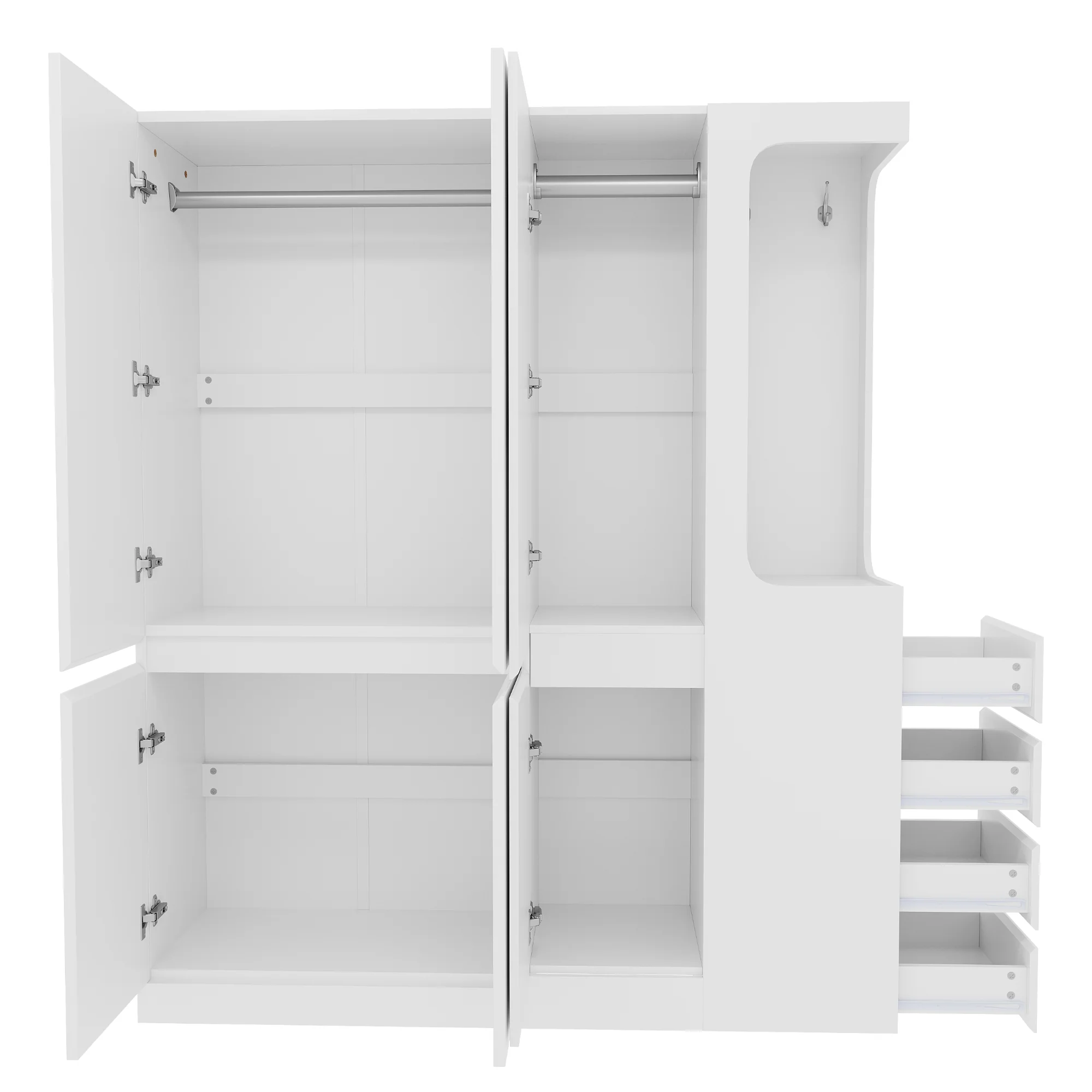 Extra-Large Wardrobe with Drawers and Storage Compartments, 140x40x170cm, White - Image 8