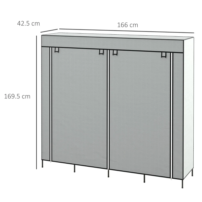 Fabric Wardrobe Portable 10 Compartments 2 Hanging Rails 4 Drawers Dark Grey - Image 3