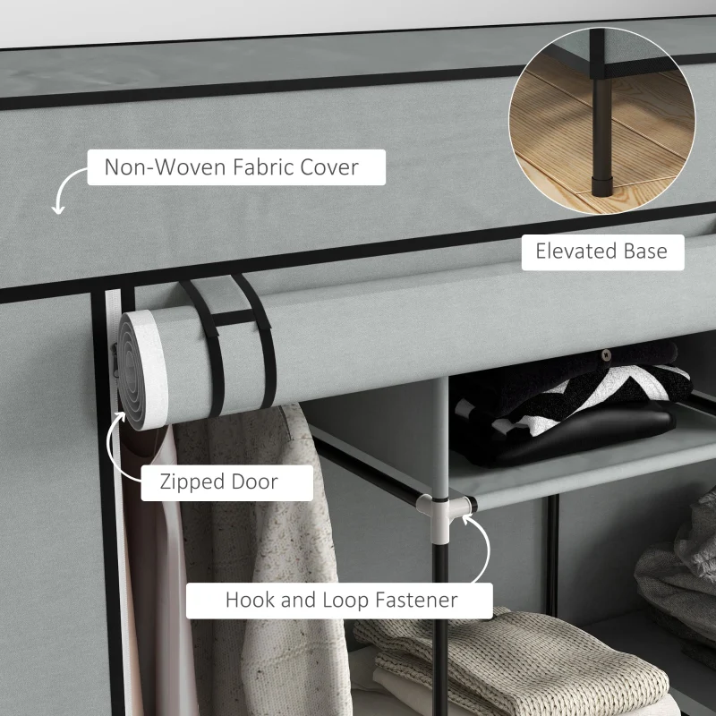 Fabric Wardrobe Portable 10 Compartments 2 Hanging Rails 4 Drawers Dark Grey - Image 5