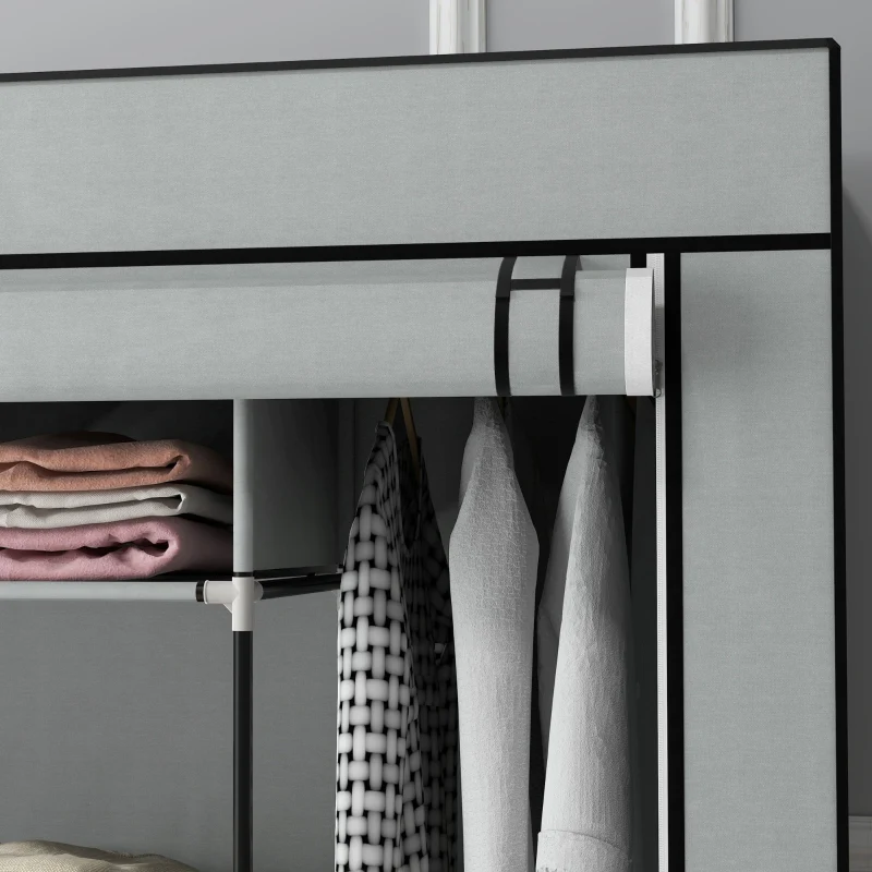 Fabric Wardrobe Portable 10 Compartments 2 Hanging Rails 4 Drawers Dark Grey - Image 7