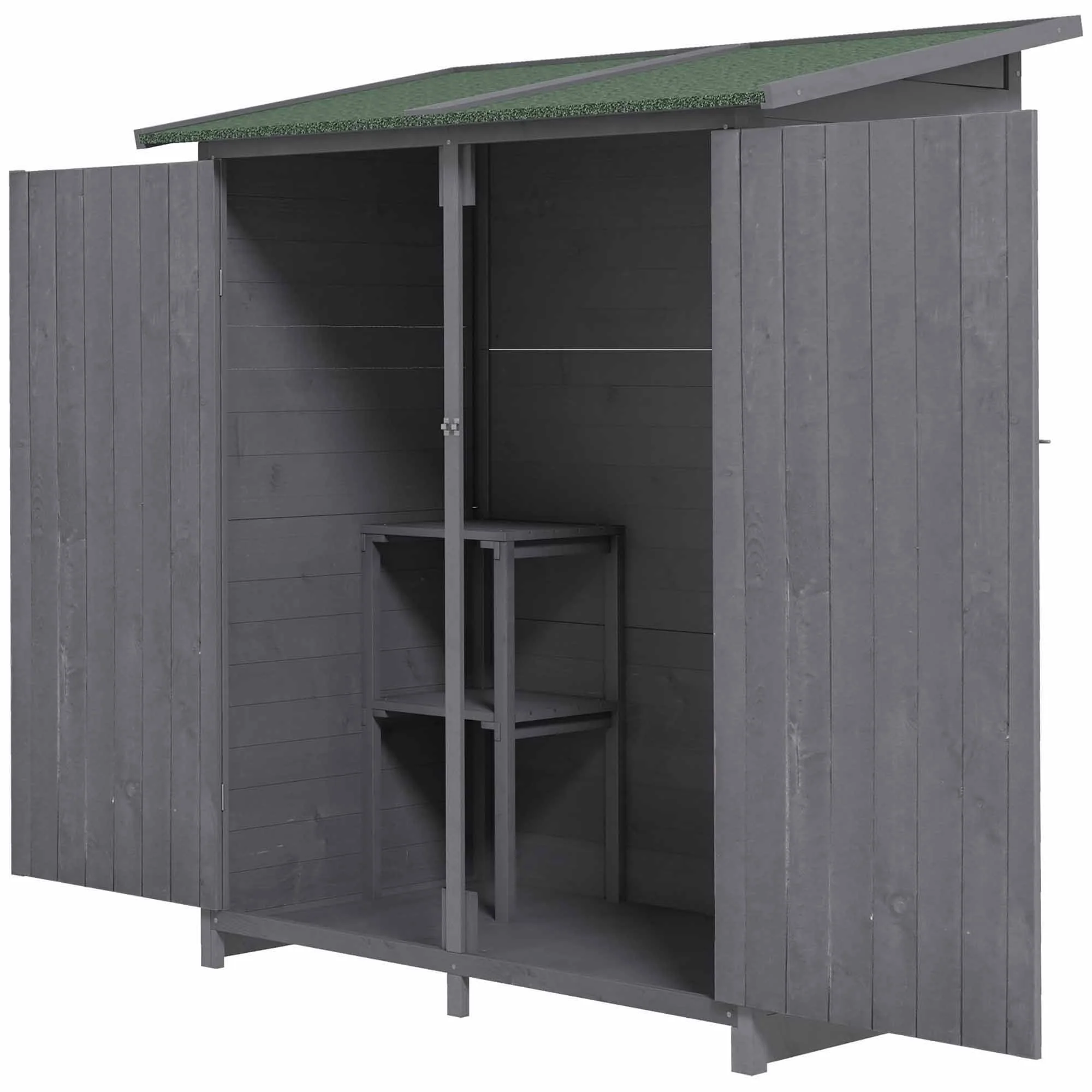 Fir Wood Garden Shed 139 x 75 with Asphalt Roof - Grey - Image 2
