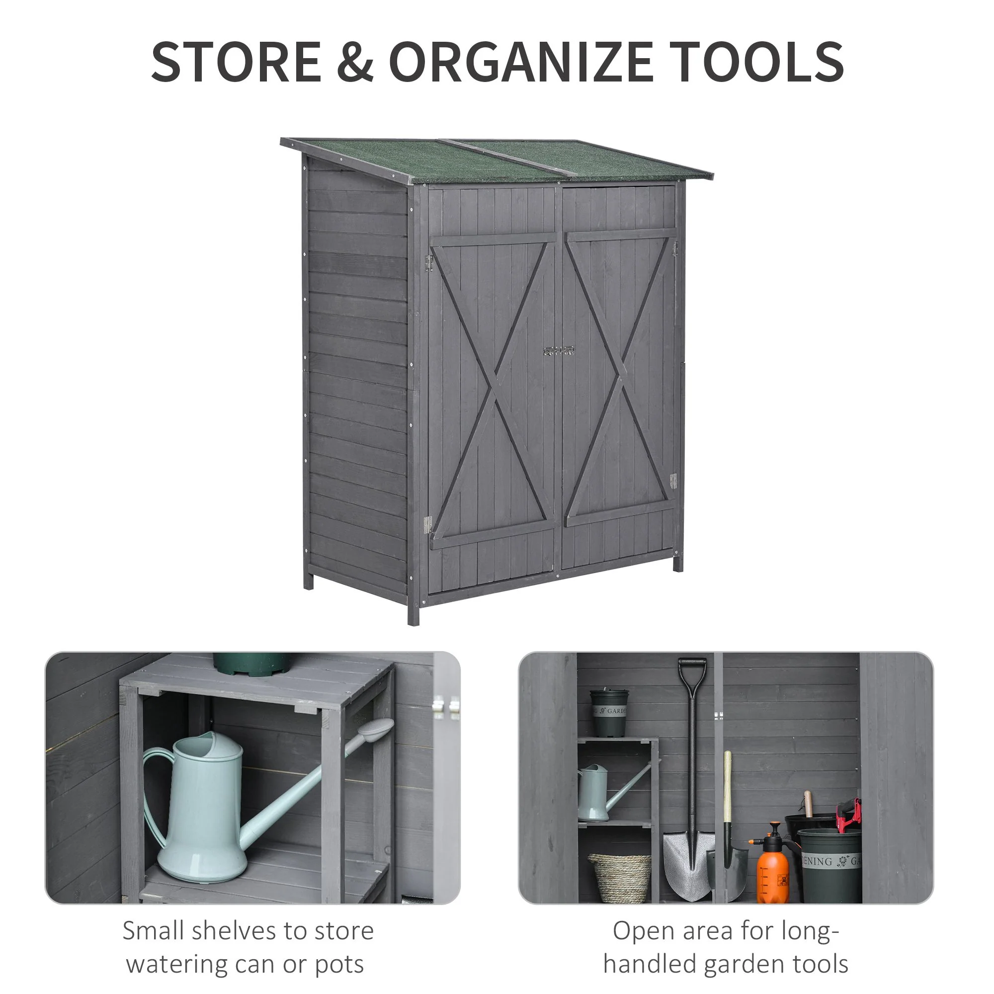 Fir Wood Garden Shed 139 x 75 with Asphalt Roof - Grey - Image 6