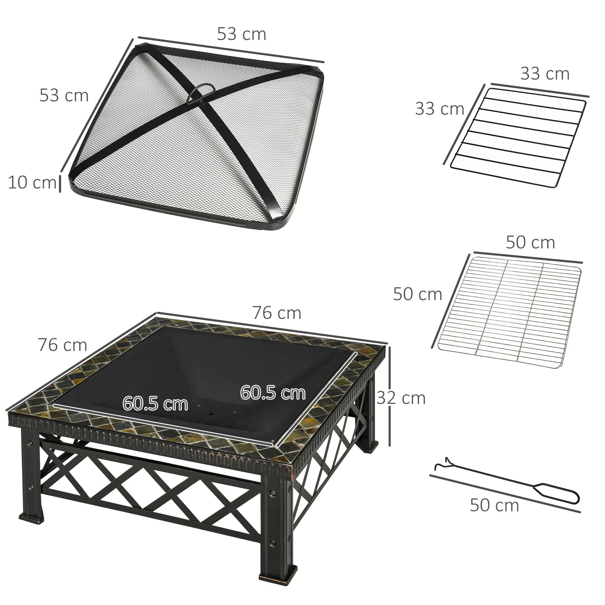 Fire Bowl 3-in-1 with Spark Guard & Grill Grate, Black - Image 3