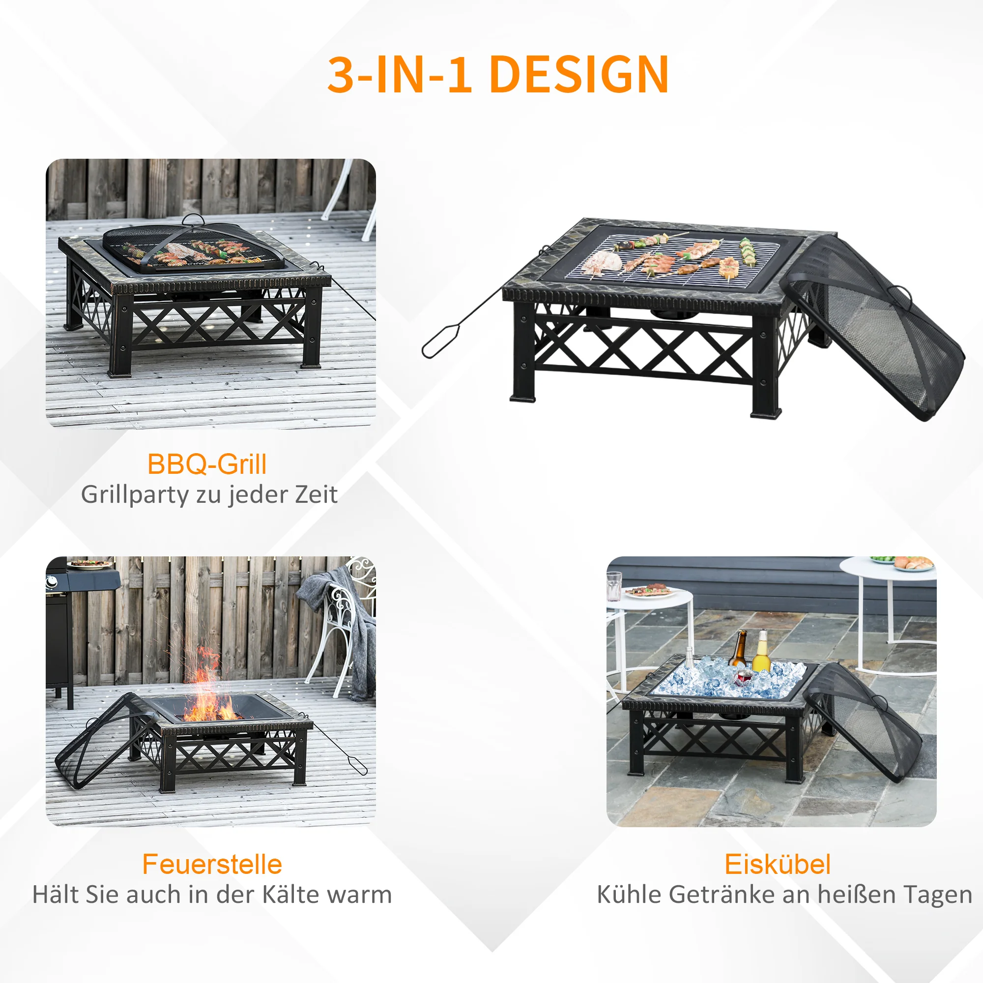 Fire Bowl 3-in-1 with Spark Guard & Grill Grate, Black - Image 4