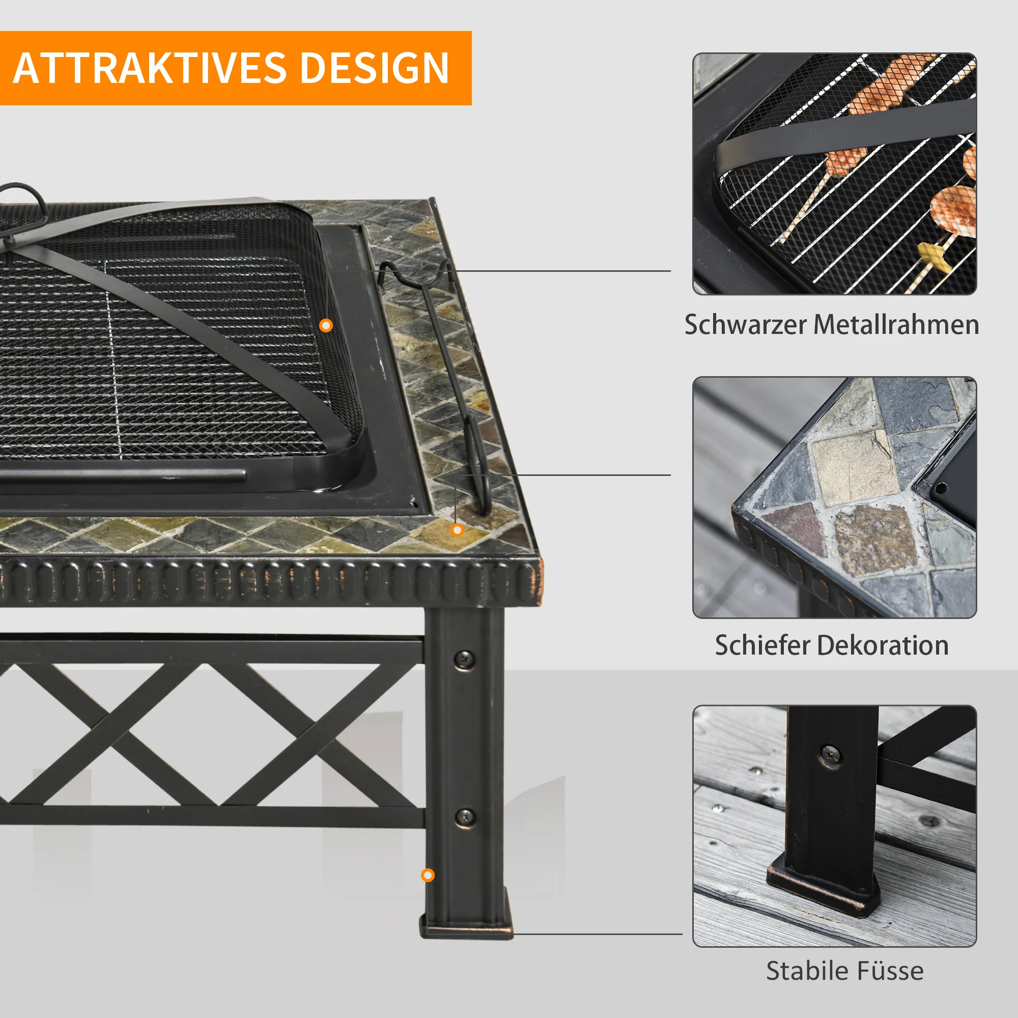 Fire Bowl 3-in-1 with Spark Guard & Grill Grate, Black - Image 6