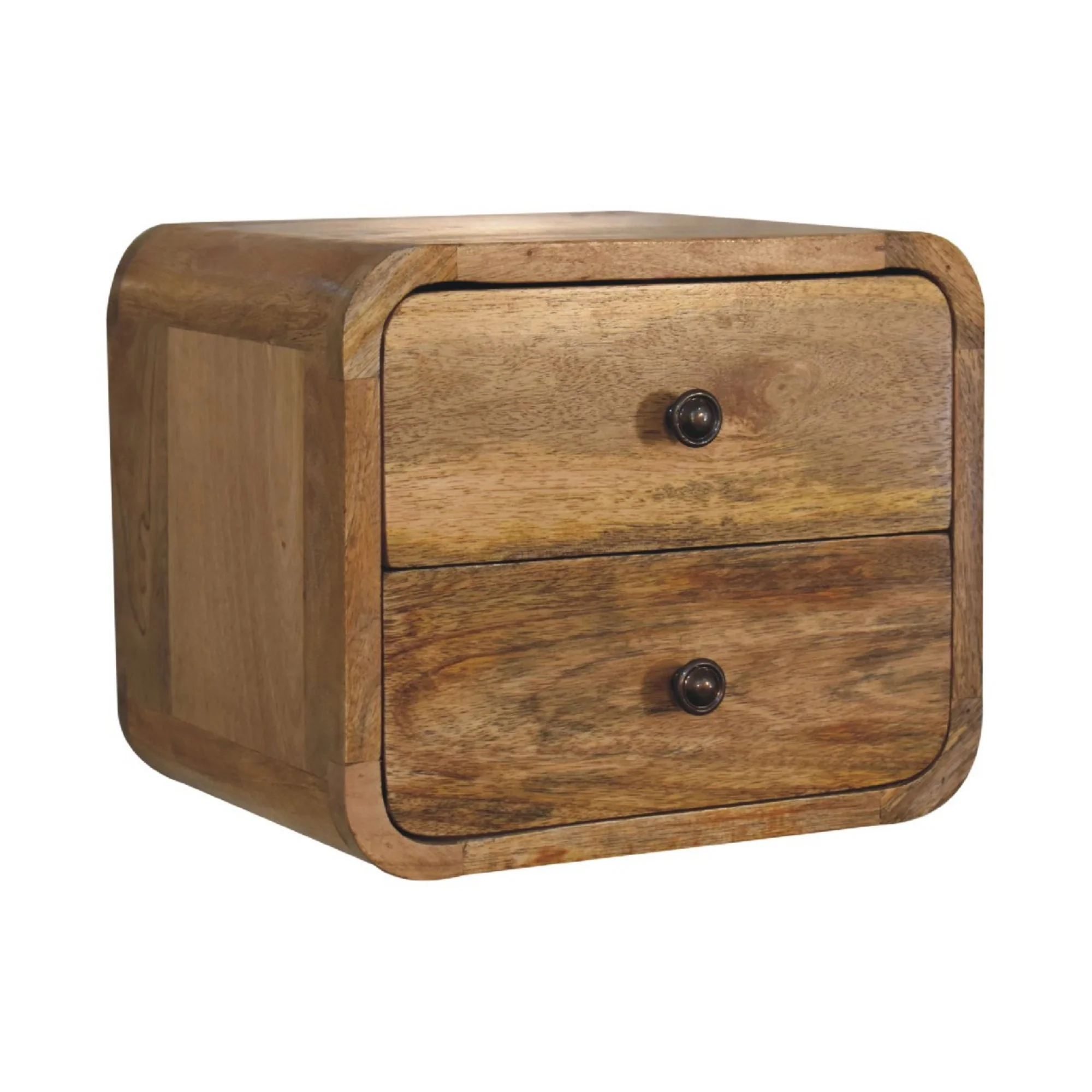 Floating Bedside Mini Curve, 2 Drawers, Solid Oak-ish Wood - Image 7