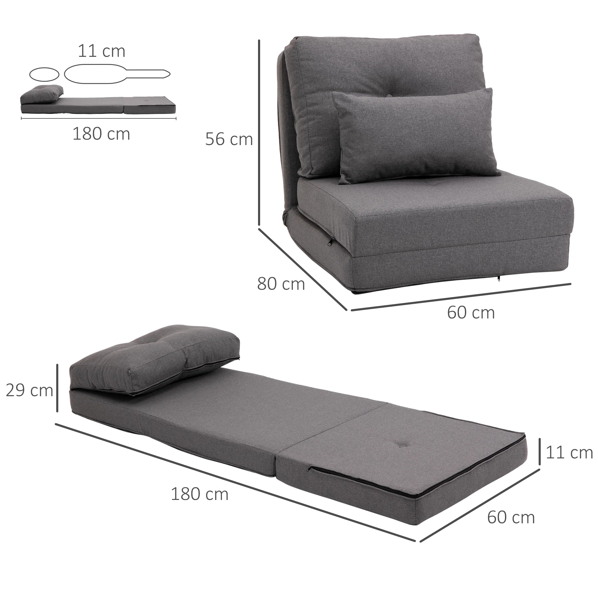 Floor Chair Folding Bed Sofa Adjustable Linen - Image 3