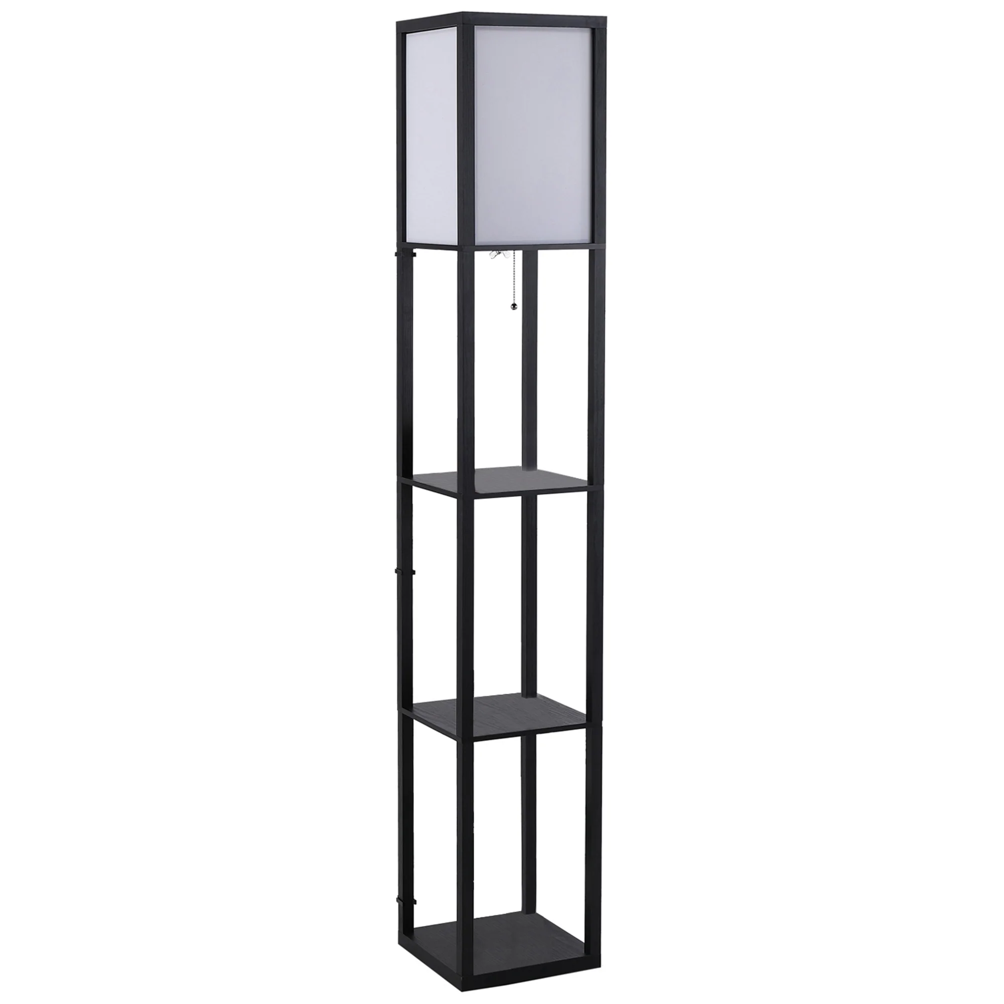 Floor Lamp with Shelves, E27 40W, Wood in Black - Image 2