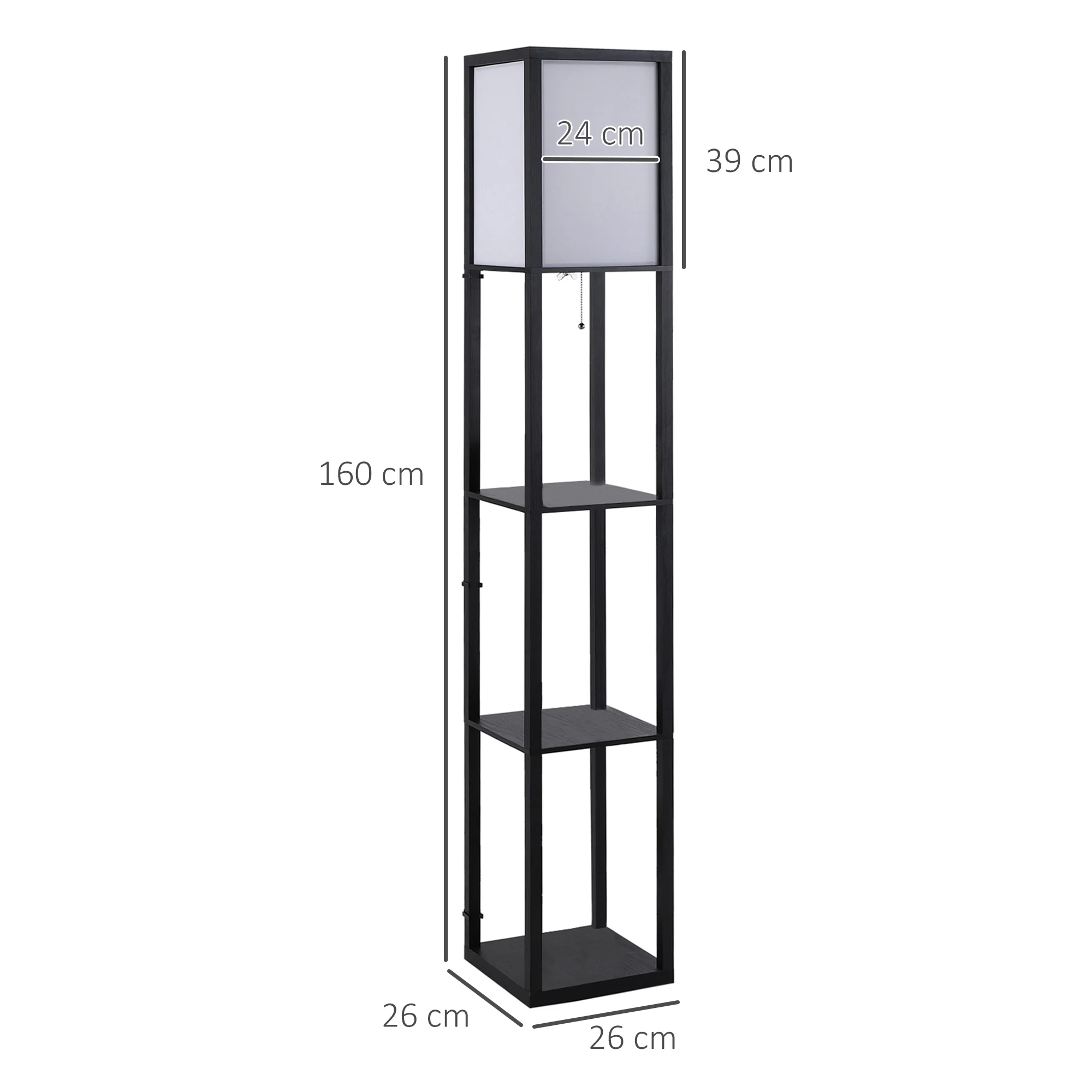 Floor Lamp with Shelves, E27 40W, Wood in Black - Image 3