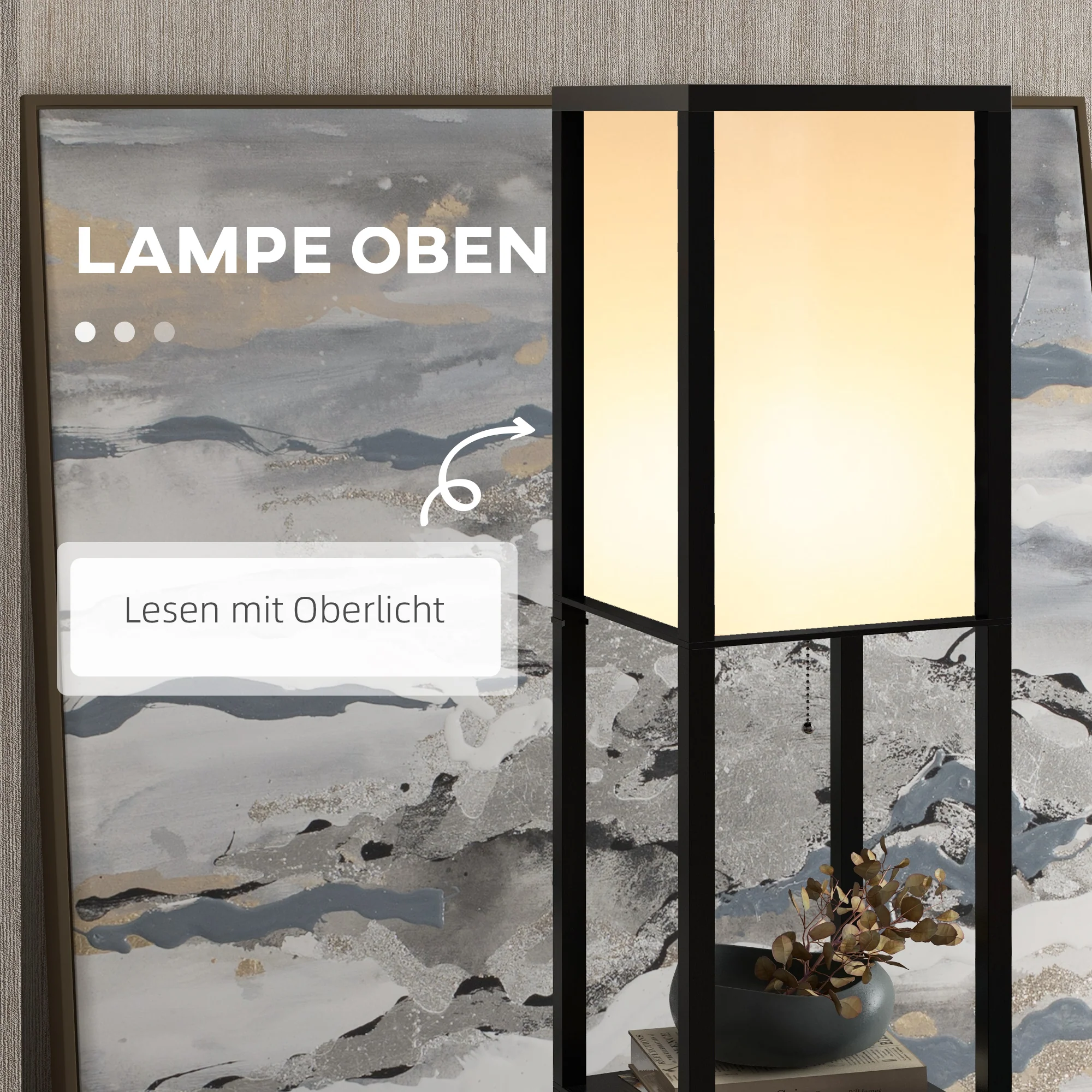 Floor Lamp with Shelves, E27 40W, Wood in Black - Image 5