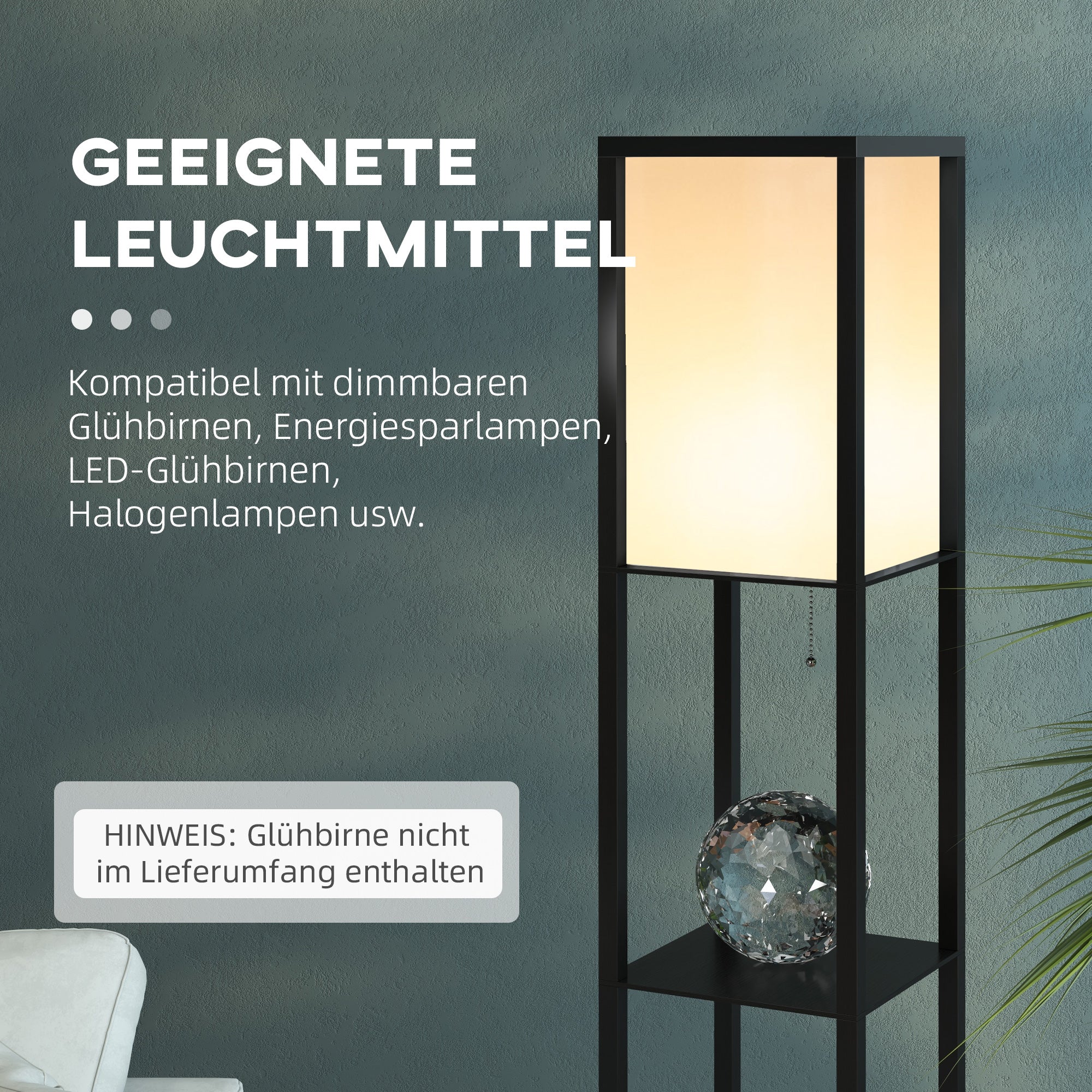 Floor Lamp with Shelves, E27 40W, Wood in Black - Image 6