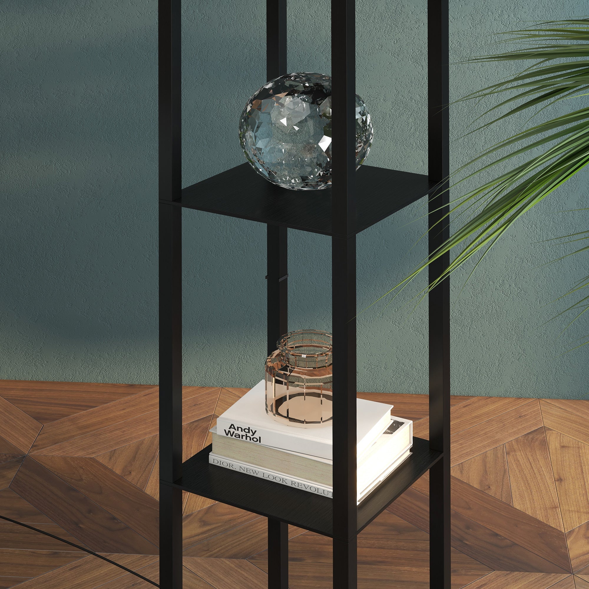 Floor Lamp with Shelves, E27 40W, Wood in Black - Image 7