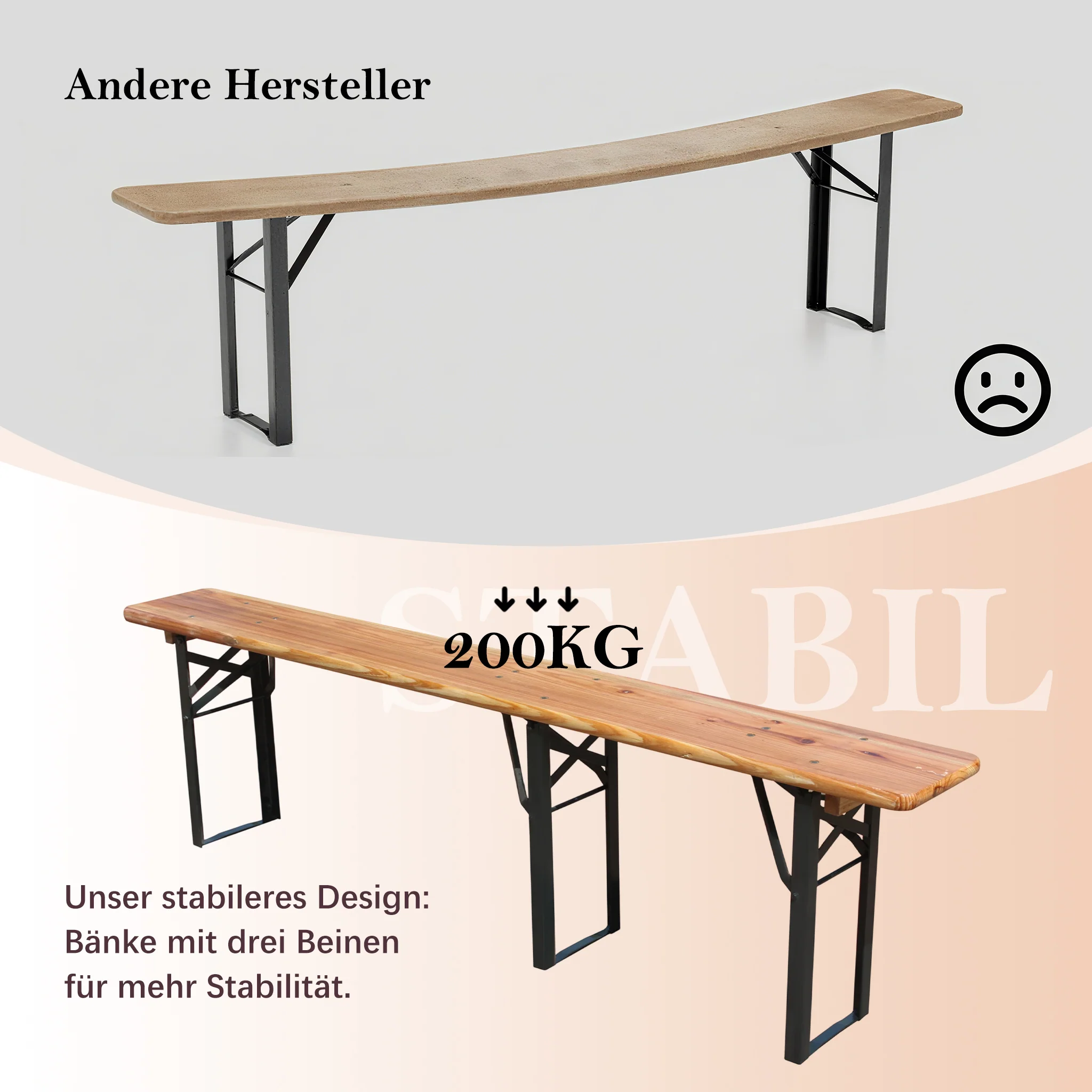 Foldable Beer Garden Set 3-Piece 175cm Space-Saving - Solid Pine - Image 5